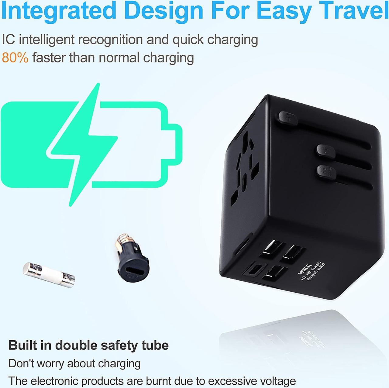Alt view image 3 of 7 - International Travel Adapter Universal Travel Adapter with 6.3A Smart Power 3 USB A + 1 USB C Travel Essentials for US, EU, UK and Australia Travel Adapter AC Outlet Plug with with Carrying Case