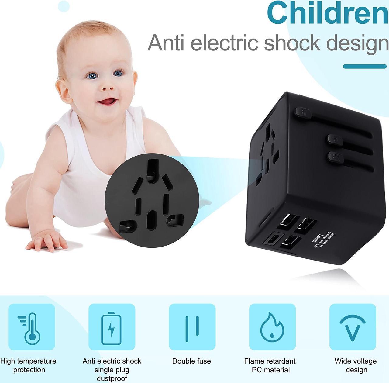 Alt view image 4 of 7 - International Travel Adapter Universal Travel Adapter with 6.3A Smart Power 3 USB A + 1 USB C Travel Essentials for US, EU, UK and Australia Travel Adapter AC Outlet Plug with with Carrying Case