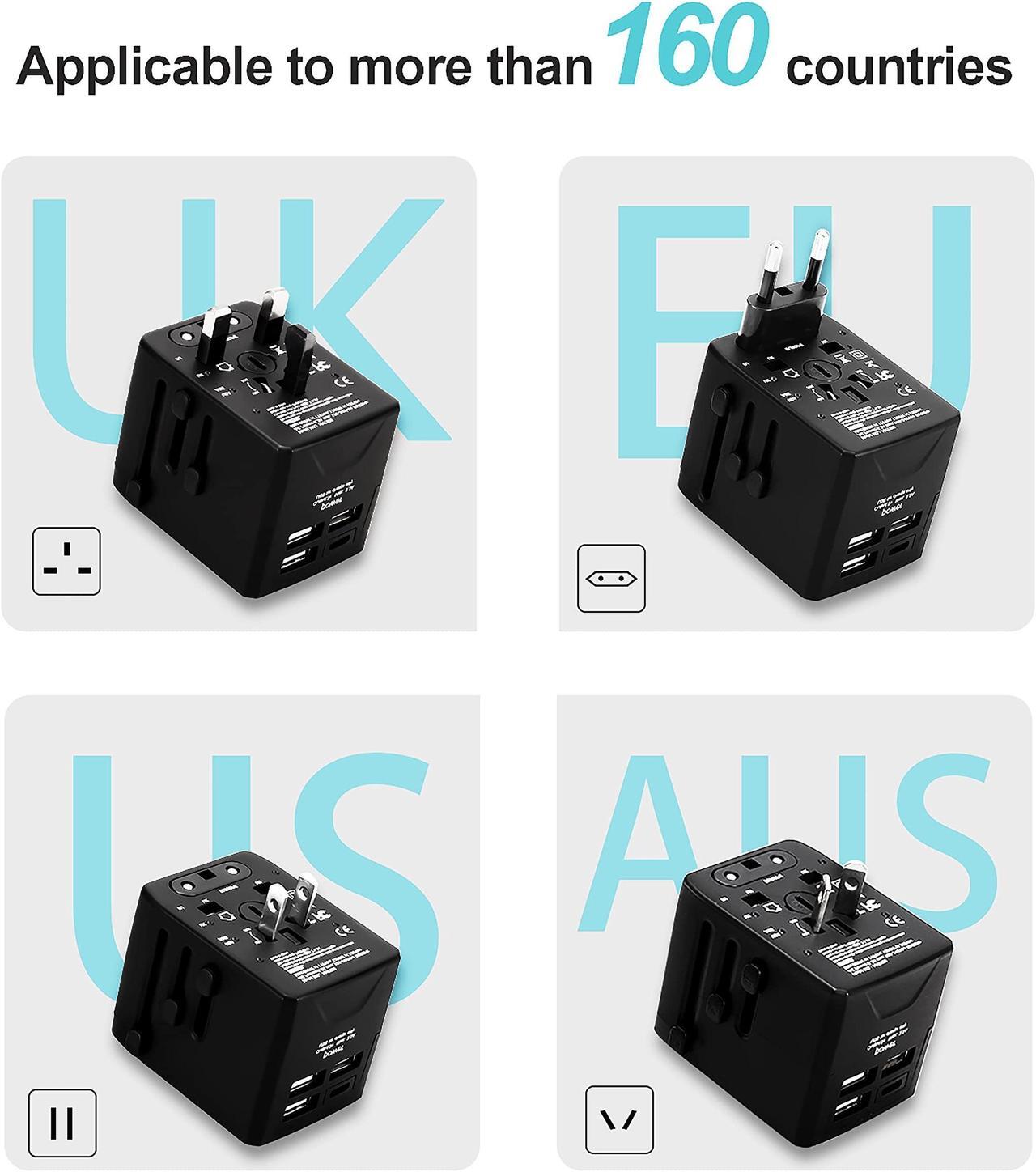 Alt view image 2 of 7 - International Travel Adapter Universal Travel Adapter with 6.3A Smart Power 3 USB A + 1 USB C Travel Essentials for US, EU, UK and Australia Travel Adapter AC Outlet Plug with with Carrying Case