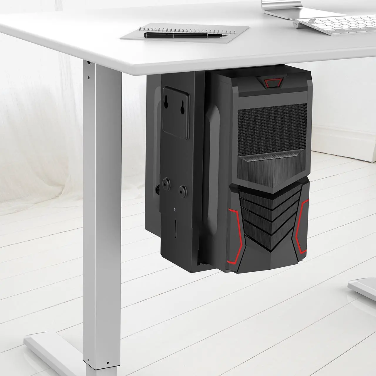 Alt view image 7 of 7 - Bailink Adjustable Under Desk PC Mount and CPU Holder Wall Mount, PC Mount Under Desk Computer Mount That Fits Most PC or Computer Cases, PC Holder Under Desk Tower Mount, PC Under Desk Mount
