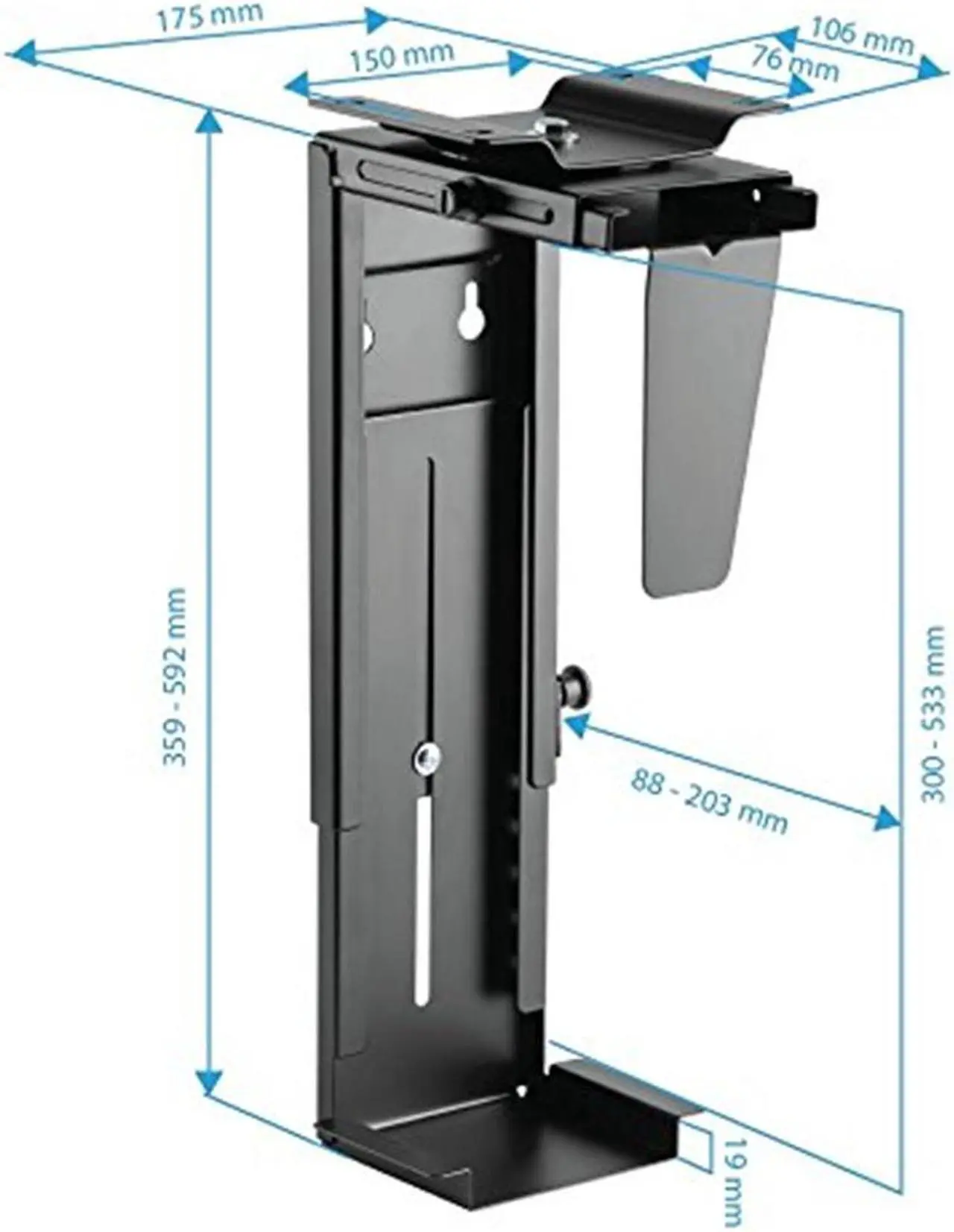 Alt view image 2 of 7 - Bailink Adjustable Under Desk PC Mount and CPU Holder Wall Mount, PC Mount Under Desk Computer Mount That Fits Most PC or Computer Cases, PC Holder Under Desk Tower Mount, PC Under Desk Mount