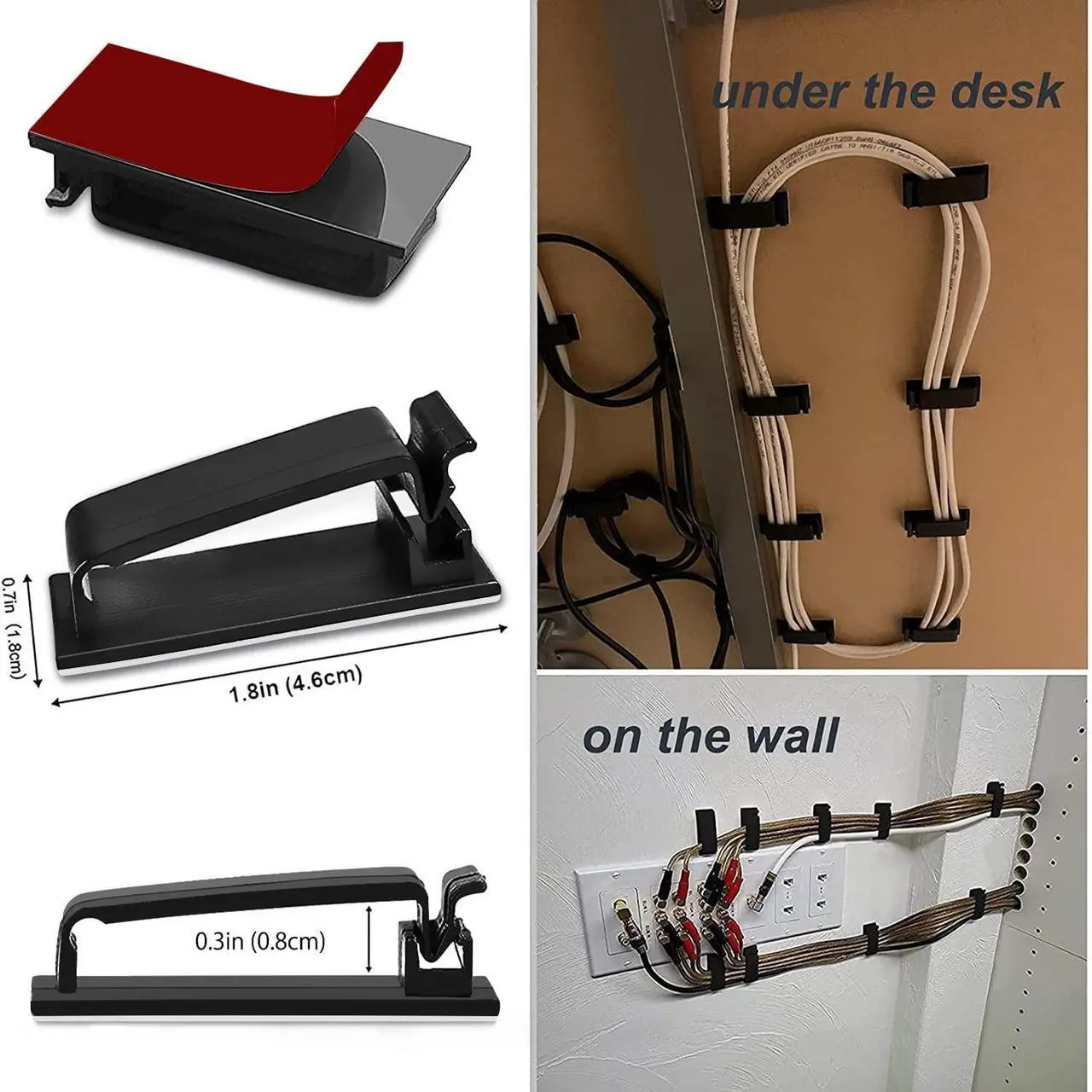Alt view image 6 of 7 - Bailink 50Pcs Self Adhesive Cable Management Clips, Cable Organizers Wire Clips Cord Holder for TV PC Ethernet Cable Under Desk Home Office - Black, come with a storage box