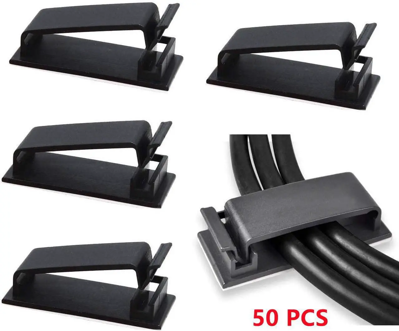 Main image of Bailink 50Pcs Self Adhesive Cable Management Clips, Cable Organizers Wire Clips Cord Holder for TV PC Ethernet Cable Under Desk Home Office - Black, come with a storage box