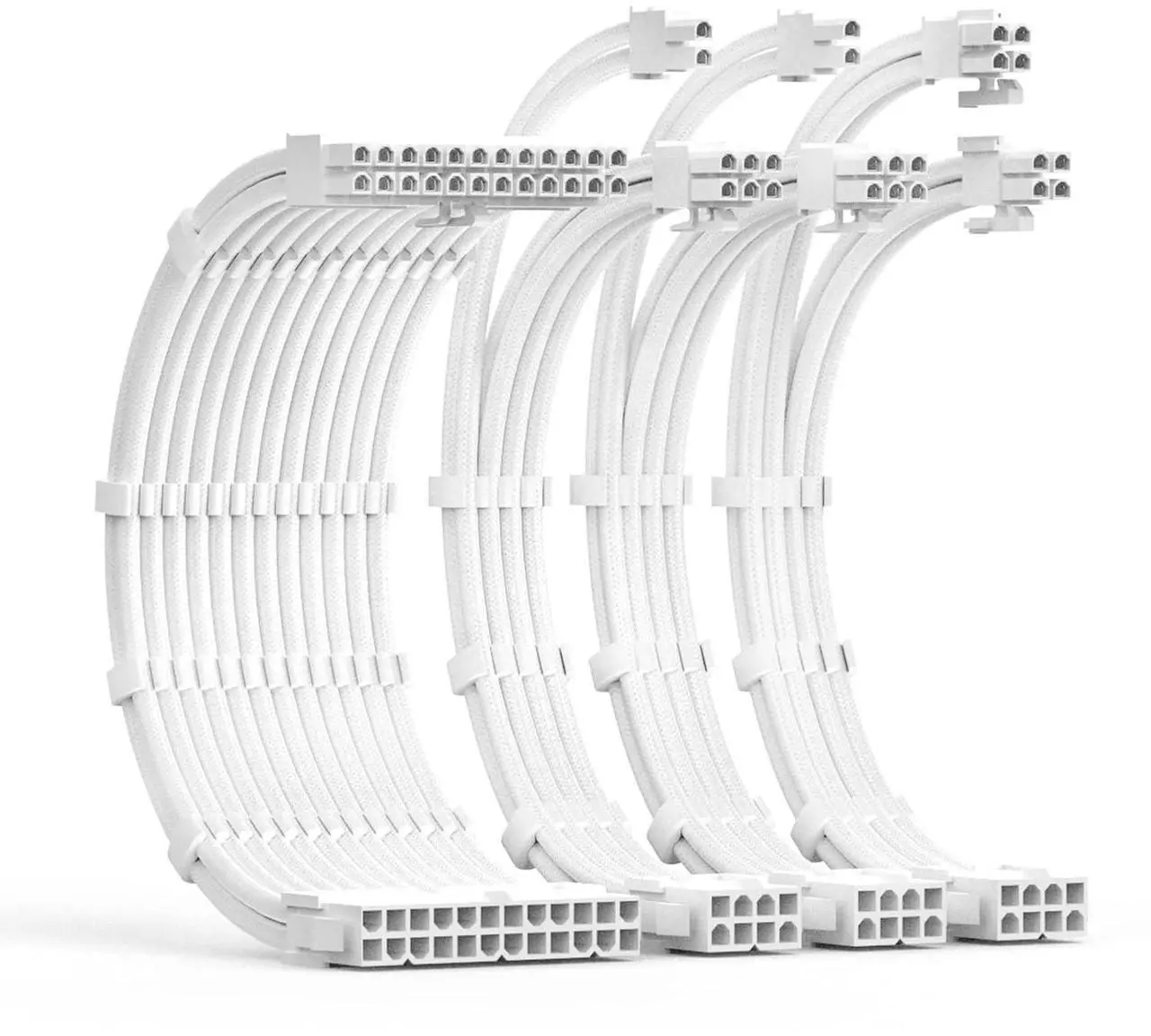 Main image of Bailink PSU Extension Cable Sleeved Custom Mod PC Power Supply Cable, Soft Nylon Braided with Comb Kit 24PIN/8PIN to 6+2Pin/ 8PIN to 4+4PIN-30CM 300MM - All White Edition