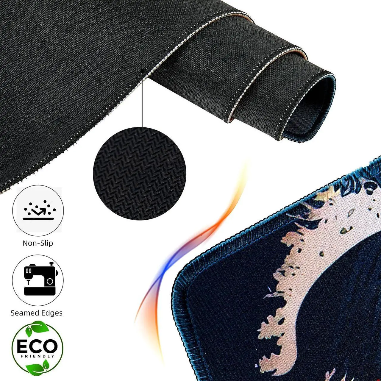 Alt view image 3 of 7 - Japanese Sea Waves Large Gaming Mouse Pad for Desk, Desk Mat with Seamed Edges, Waterproof Desk Pad, Non-Slip Rubber Base, 31.5x11.8 Inch Keyboard Pad Computer Mat, Big XL Mousepad