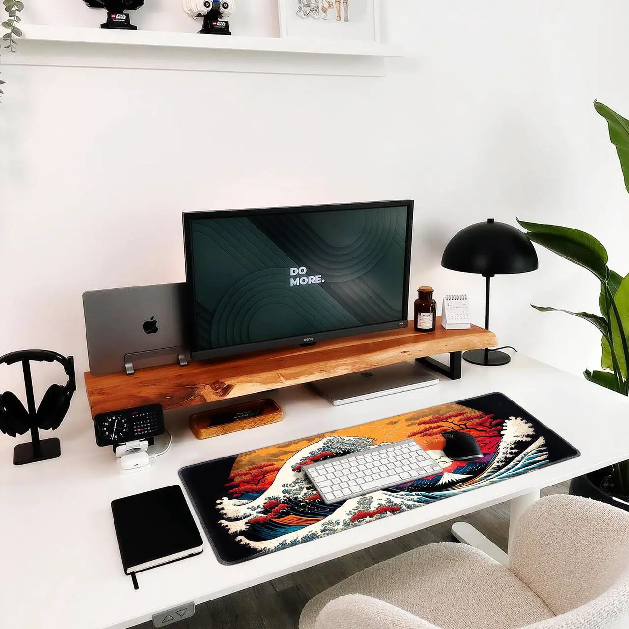 Alt view image 6 of 7 - Japanese Sea Waves Large Gaming Mouse Pad for Desk, Desk Mat with Seamed Edges, Waterproof Desk Pad, Non-Slip Rubber Base, 31.5x11.8 Inch Keyboard Pad Computer Mat, Big XL Mousepad