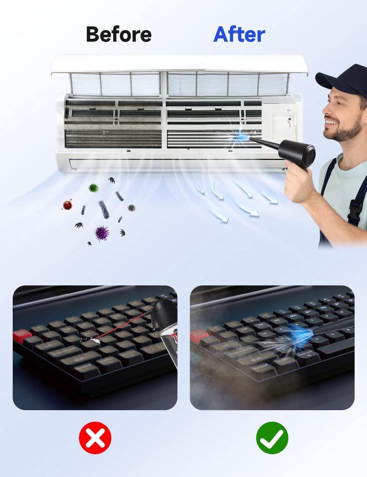 Alt view image 2 of 7 - Updated Compressed Air Duster, 3-Gear to 51000RPM Electric Air Duster Portable Air Blower with LED Light, 6000mAhRechargeable Cordless Air Duster for Computer Keyboard Fast Charge(Black)