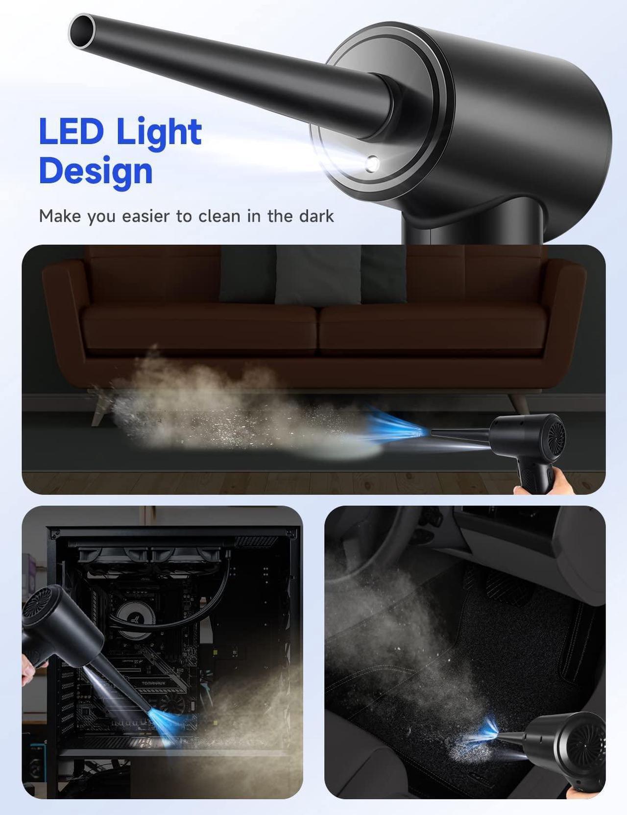 Alt view image 5 of 7 - Updated Compressed Air Duster, 3-Gear to 51000RPM Electric Air Duster Portable Air Blower with LED Light, 6000mAhRechargeable Cordless Air Duster for Computer Keyboard Fast Charge(Black)