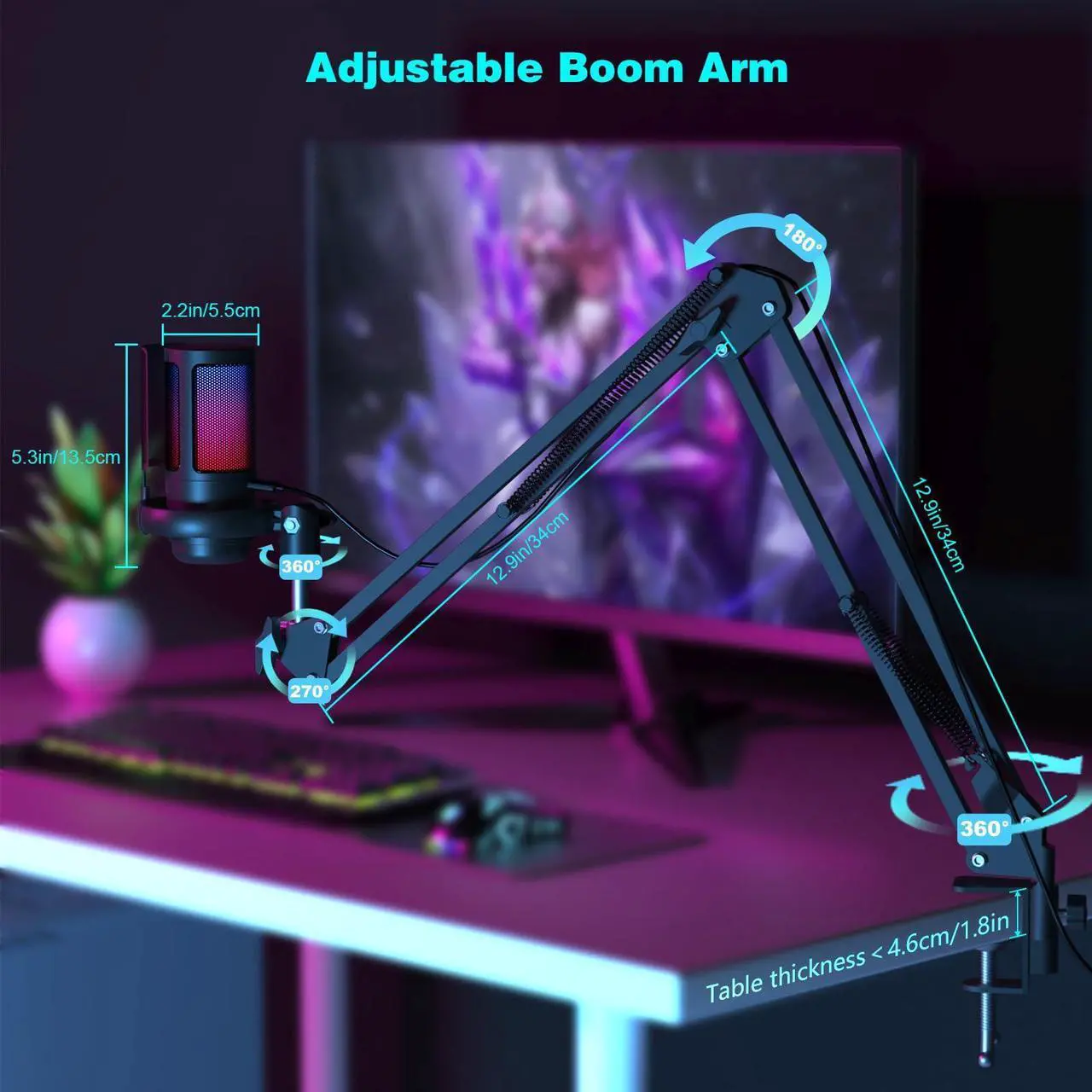 Alt view image 7 of 7 - Bailink Gaming USB Microphone for PC, Home Studio Condenser Microphone with Boom Arm,USB Mic with Pop Filter, Gain Control for Podcast Recording, Streaming Microphone Kit for PS4/5 Mac Phone