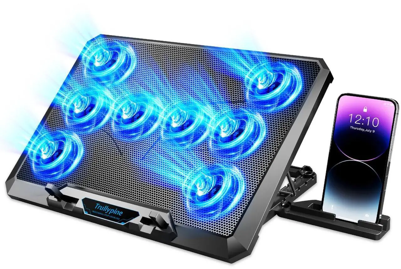 Main image of Updated Gaming Laptop Cooling Pad with 8 Cooling Fans, Laptop Fan Cooler Pad for 15-17.3 Inch, Notebook Cooler Stand with 5 Height Adjustable, Ultra Thin Cooling Pad with Two USB Port + Phone Stand