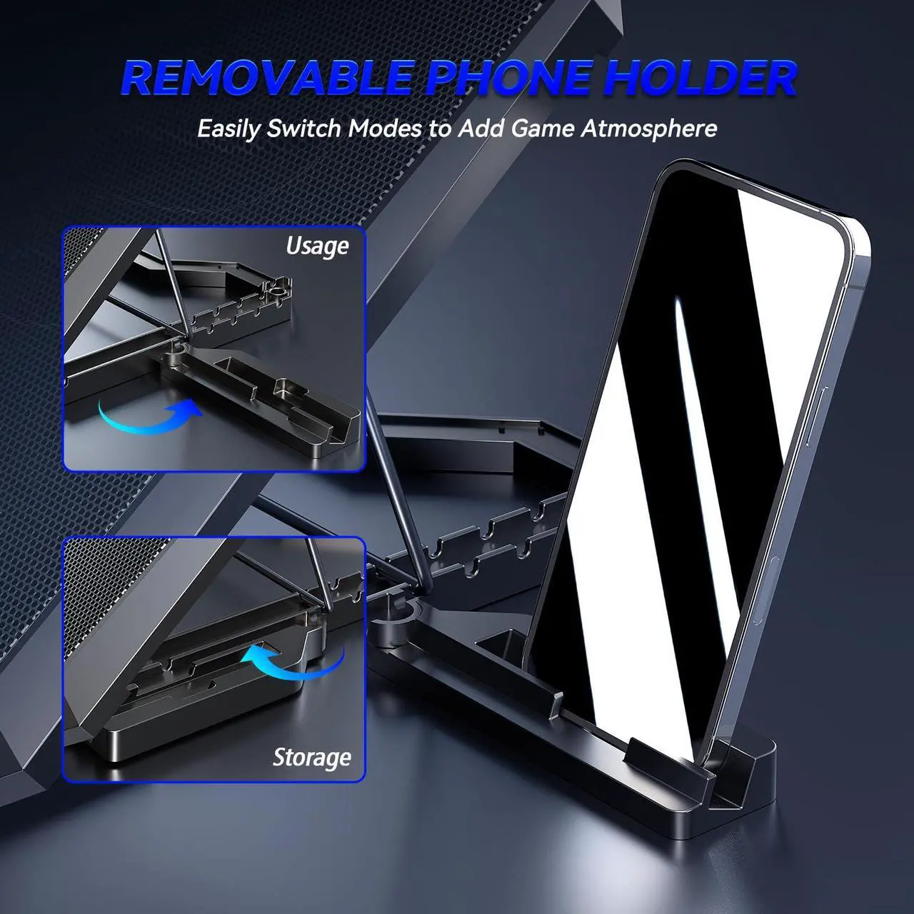 Alt view image 7 of 7 - Updated Gaming Laptop Cooling Pad with 8 Cooling Fans, Laptop Fan Cooler Pad for 15-17.3 Inch, Notebook Cooler Stand with 5 Height Adjustable, Ultra Thin Cooling Pad with Two USB Port + Phone Stand