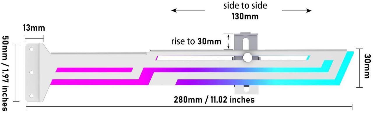 Alt view image 4 of 7 - Bailink ARGB GPU Support Bracket, RGB GPU Brace Support, 5V 3Pin addressable GPU Holder, 5v 3pin ARGB GPU sag Support Video Card sag Holder, Adjustable Length and Height gpu Bracket Support (White)
