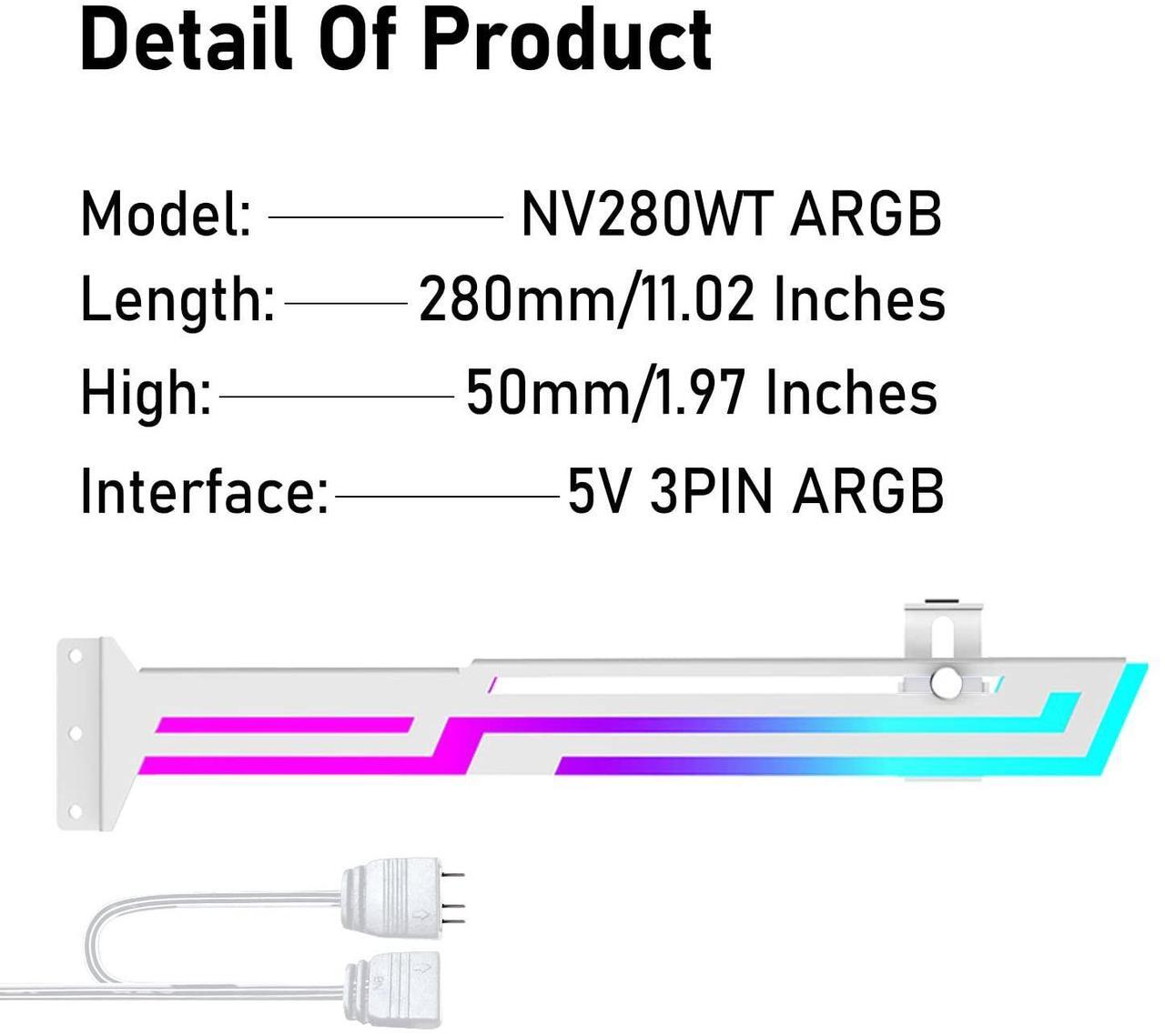 Alt view image 6 of 7 - Bailink ARGB GPU Support Bracket, RGB GPU Brace Support, 5V 3Pin addressable GPU Holder, 5v 3pin ARGB GPU sag Support Video Card sag Holder, Adjustable Length and Height gpu Bracket Support (White)
