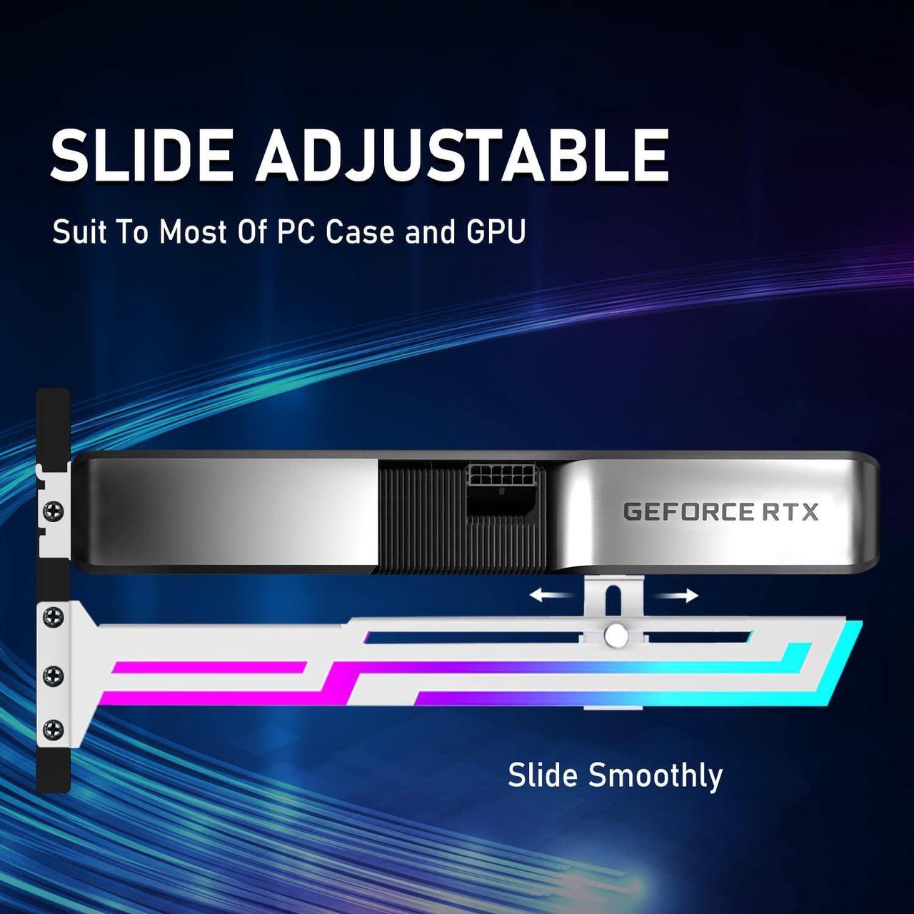 Alt view image 2 of 7 - Bailink ARGB GPU Support Bracket, RGB GPU Brace Support, 5V 3Pin addressable GPU Holder, 5v 3pin ARGB GPU sag Support Video Card sag Holder, Adjustable Length and Height gpu Bracket Support (White)