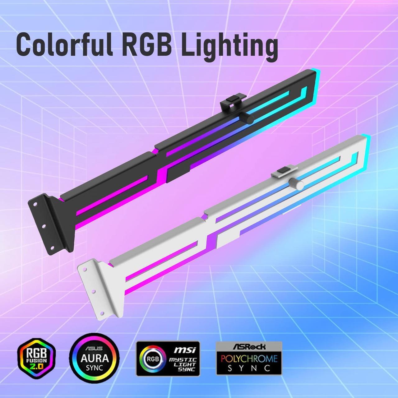 Alt view image 5 of 7 - Bailink ARGB GPU Support Bracket, RGB GPU Brace Support, 5V 3Pin addressable GPU Holder, 5v 3pin ARGB GPU sag Support Video Card sag Holder, Adjustable Length and Height gpu Bracket Support (White)