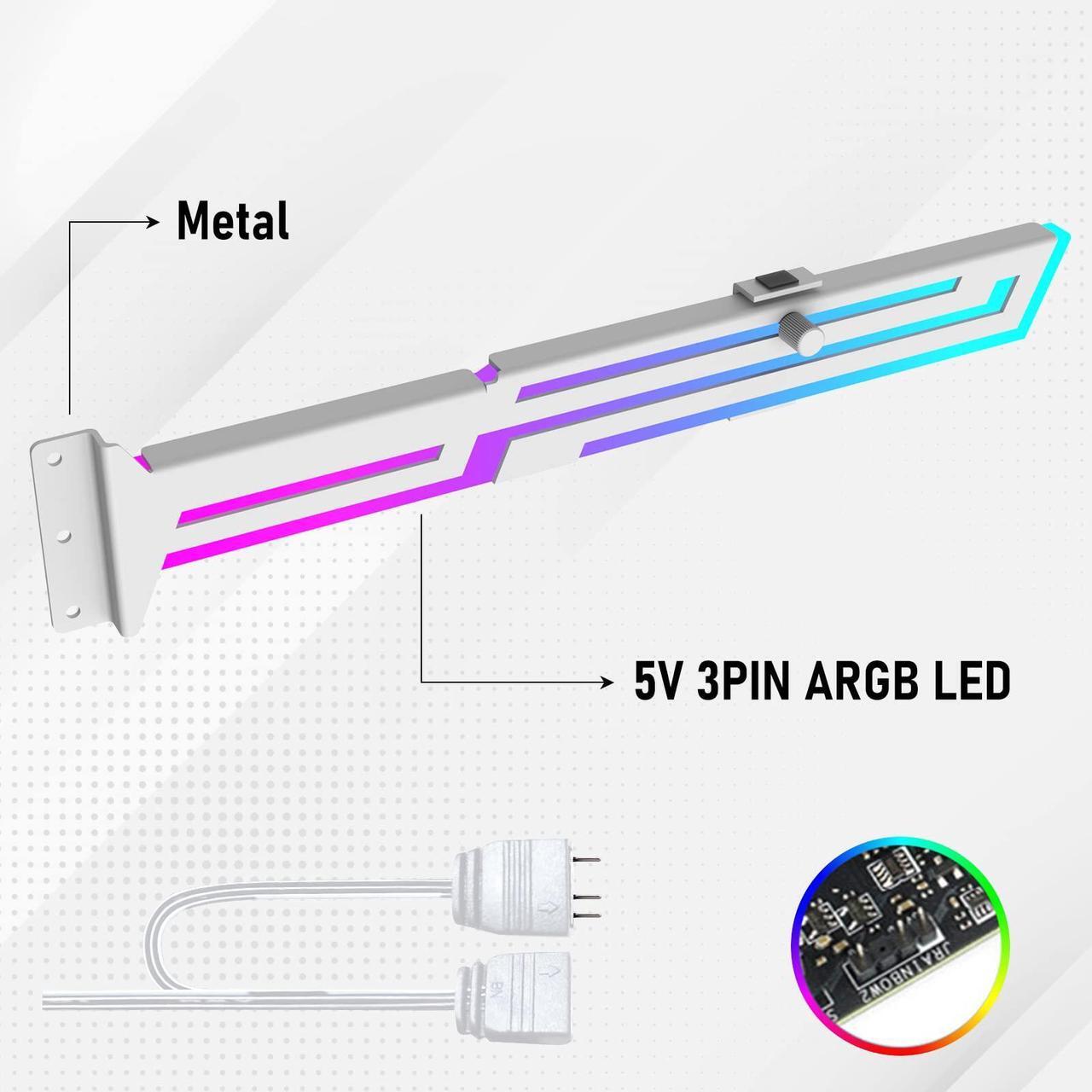 Alt view image 3 of 7 - Bailink ARGB GPU Support Bracket, RGB GPU Brace Support, 5V 3Pin addressable GPU Holder, 5v 3pin ARGB GPU sag Support Video Card sag Holder, Adjustable Length and Height gpu Bracket Support (White)