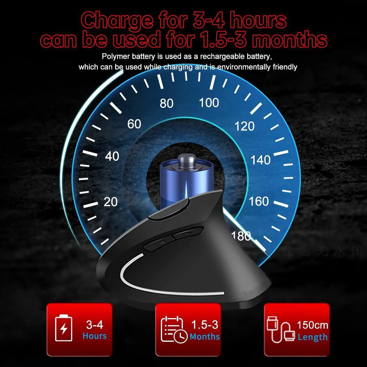 Alt view image 5 of 7 - Bailink Ergonomic Mouse, Rechargeable Wireless Mouse, 2.4GHz Rechargeable Wireless Vertical Optical Mice with USB Receiver, 6 Buttons for Laptop, PC, Computer Black
