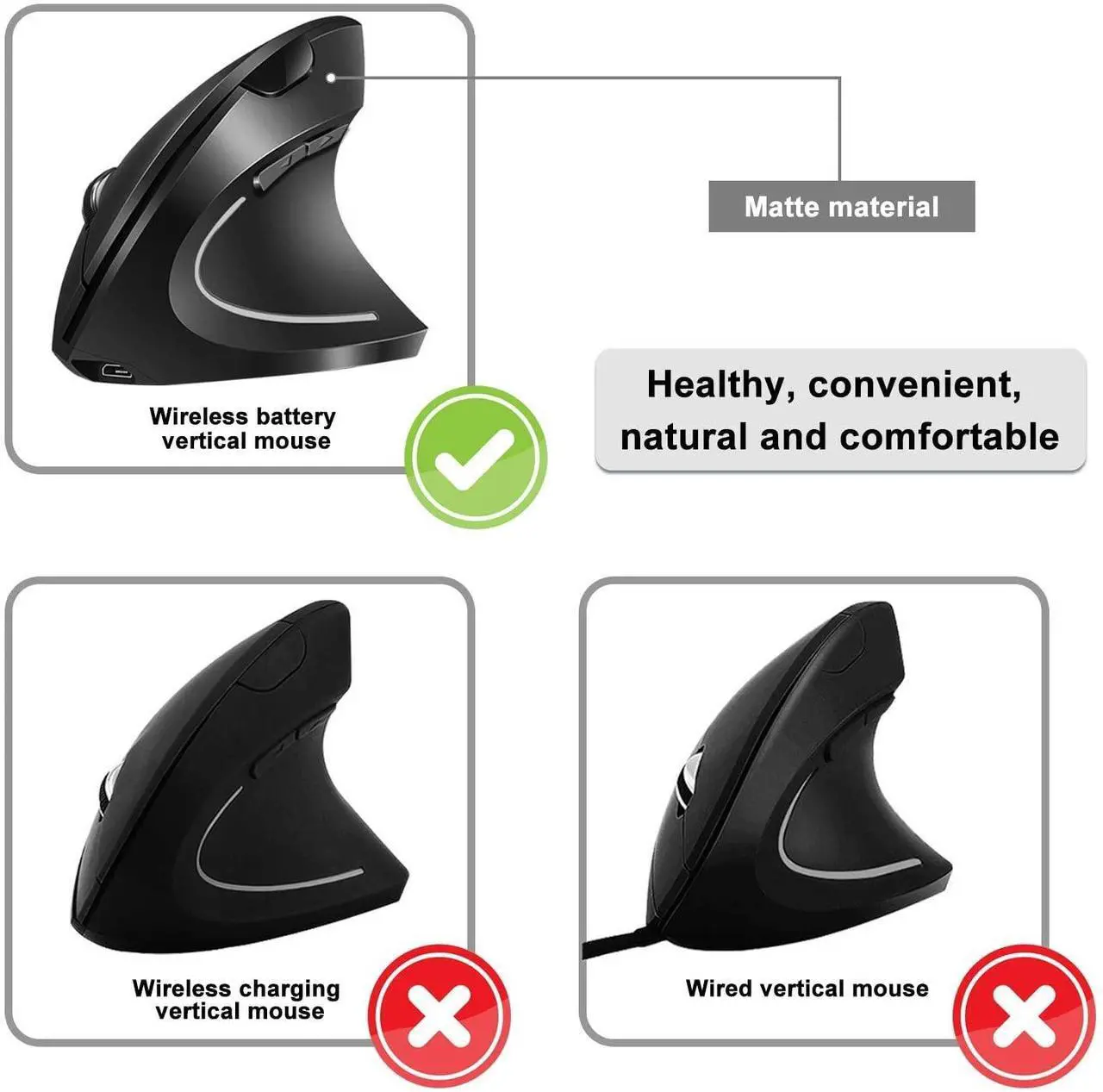 Alt view image 7 of 7 - Bailink Ergonomic Mouse, Rechargeable Wireless Mouse, 2.4GHz Rechargeable Wireless Vertical Optical Mice with USB Receiver, 6 Buttons for Laptop, PC, Computer Black