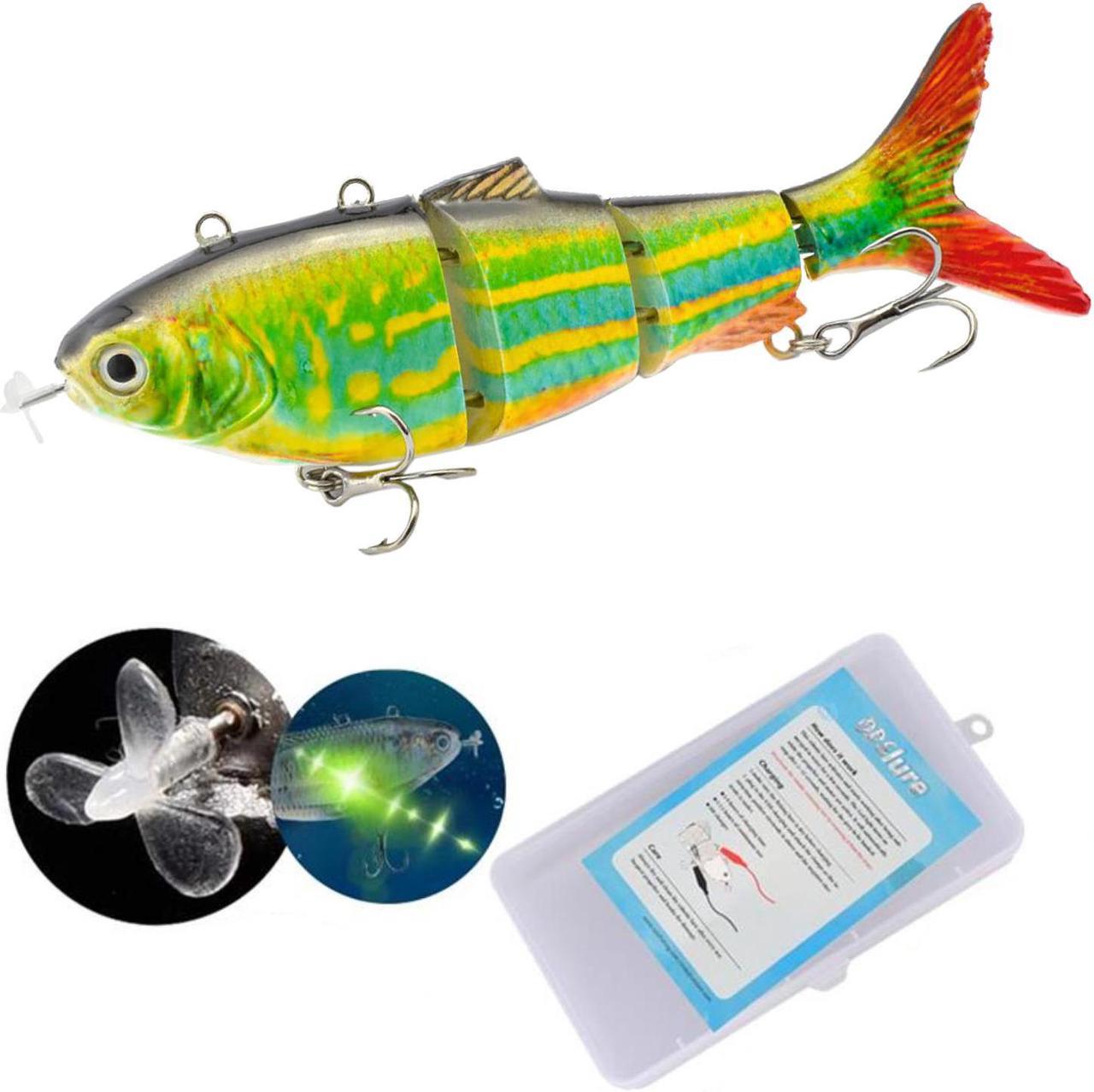 WIILGN Robotic Self Swimming Animated Lure Swimbait, Saltwater 4 Multi Jointed Segment Electric Fishing Lures Baits for Bass, Auto Wobbler LED Lights USB Charging Realistic Hard Lures