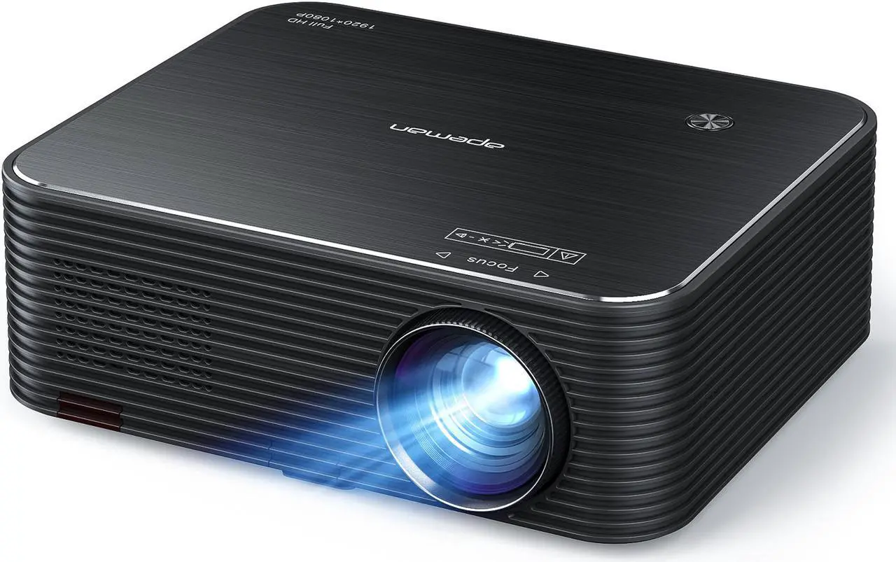 APEMAN LC650 Native 1920x1080P HD Video Projector, ± 45 ° Remote Electronic Keystone, 75% Zoom, 1080P LCD Display and Dual Speakers