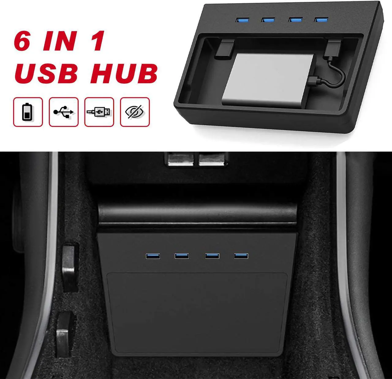Alt view image 2 of 7 - Tesla Model 3 USB Hub 6 in 1 Ports, Dashcam and Sentry Mode Viewer USB Hub dongle USB Tesla M3 Accessories, Custom Designed for Tesla Model 3 (Before June 2020 Produce) (NOT for Model Y)