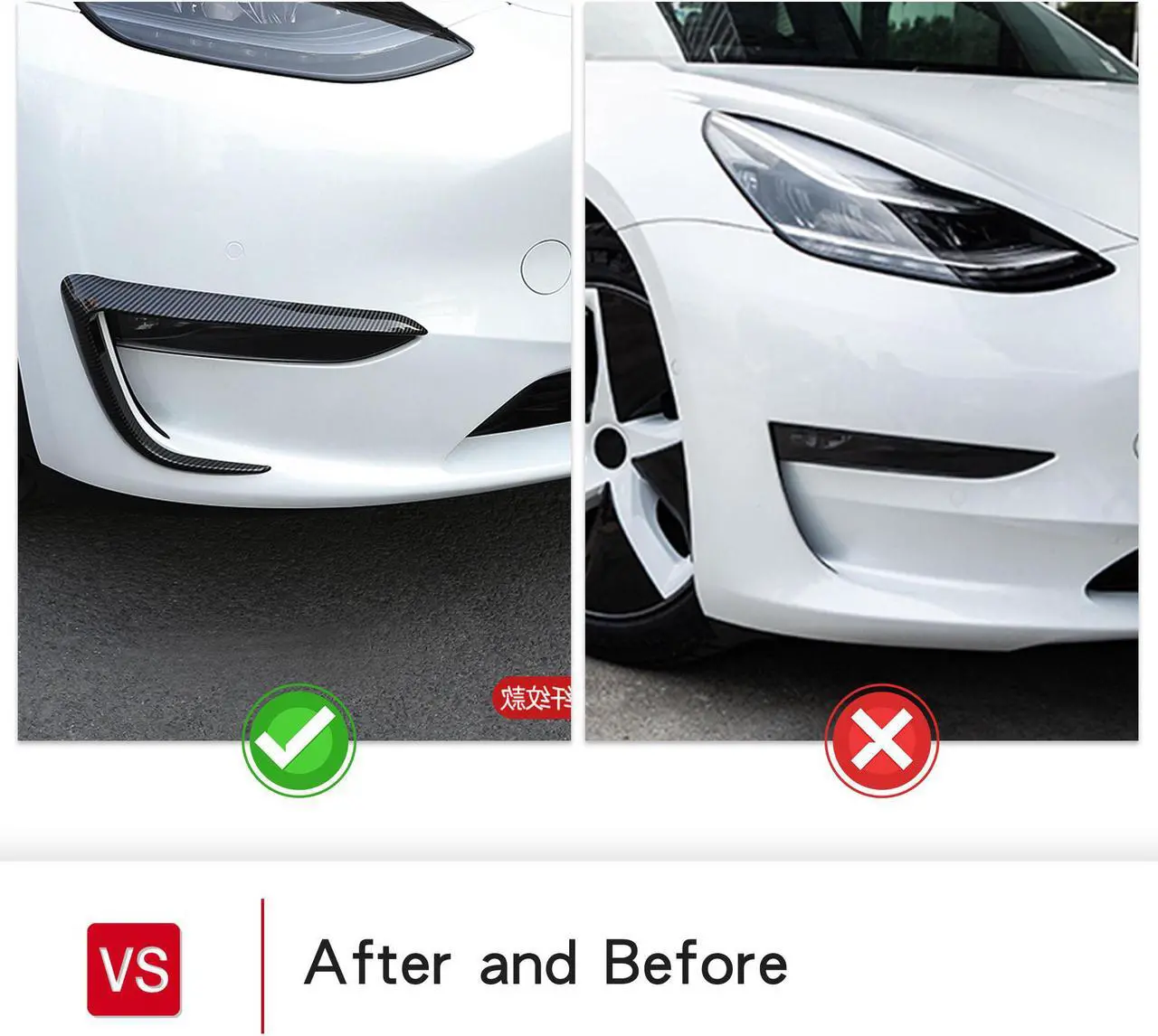 Alt view image 6 of 7 - Tesla Model 3 Front Fog Light Trim Cover Fog Lamp Frame Blade Trim Eyebrow Spoiler Accessories for 2017 2018 2019 2020 2021 Model 3(Glossy Carbon Fiber)
