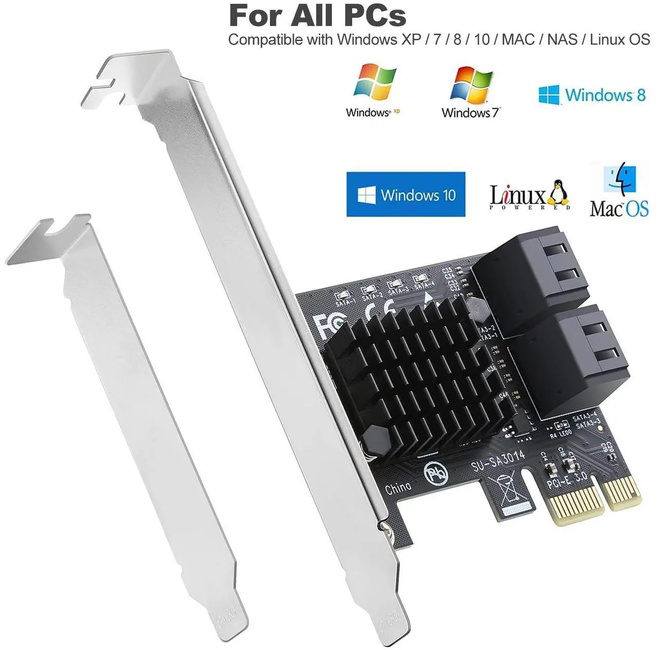 Alt view image 6 of 7 - Ziyituod PCIe SATA Card 4 Ports with 4 SATA Cables, SATA 3.0 Controller Expansion Card with Low Profile Bracket, PCI-E X1 3.0 Gen3 (6Gbps) Boot as System Disk, Non Raid, Support 4 SATA 3.0 Devices