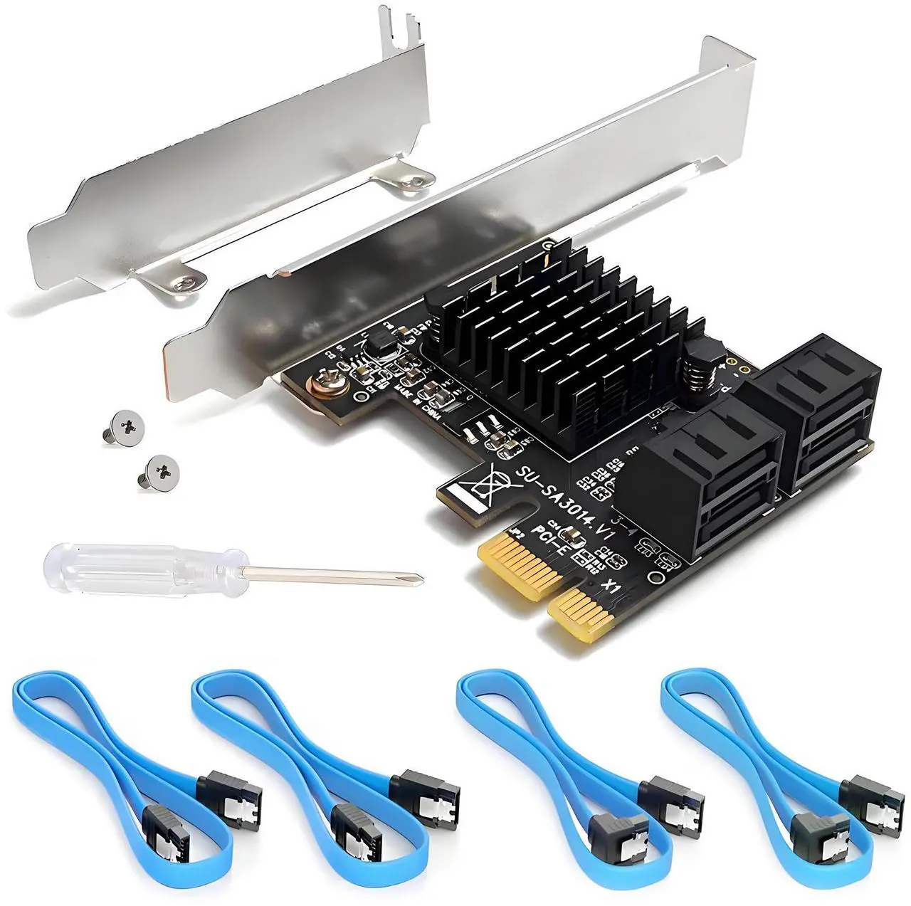 Main image of Ziyituod PCIe SATA Card 4 Ports with 4 SATA Cables, SATA 3.0 Controller Expansion Card with Low Profile Bracket, PCI-E X1 3.0 Gen3 (6Gbps) Boot as System Disk, Non Raid, Support 4 SATA 3.0 Devices