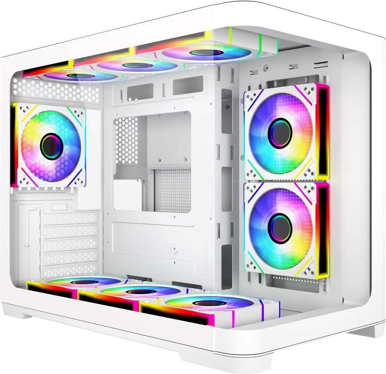 SAMA 2851 MATX Mid-Tower PC Gaming Case, High-Airflow, Sturdy Curved Tempered Glass Front, 3 ARGB PWM Fan Pre-installed with Fan Hub, White