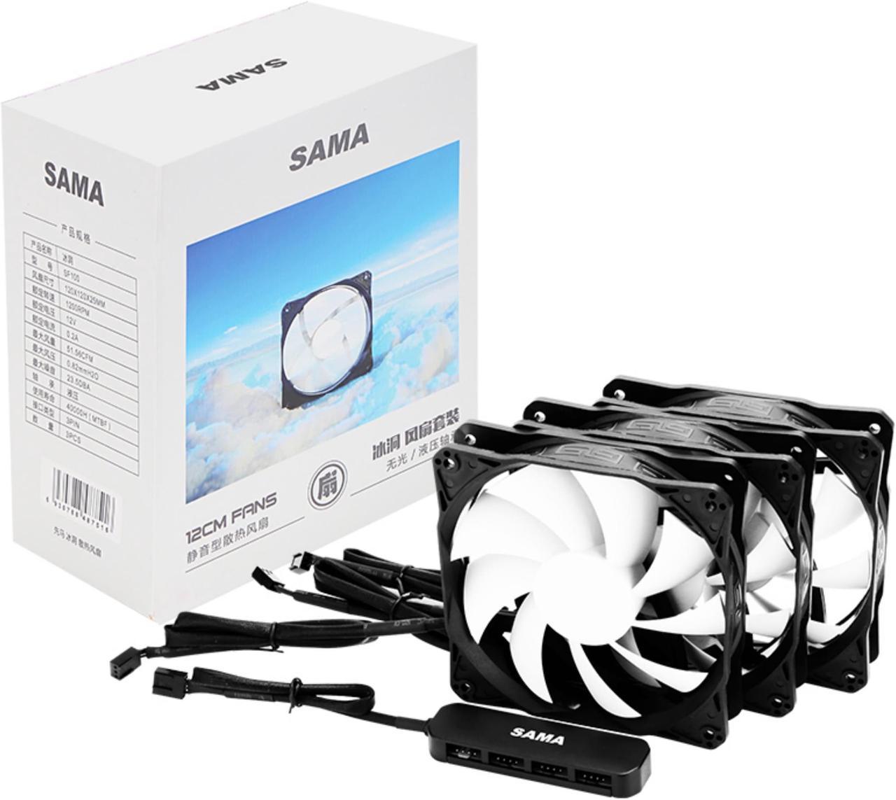 SAMA SF100 3 in1 Case Fans 120mm 12V 3Pin High Airflow Lower Noise Fan Set With Fan Hub