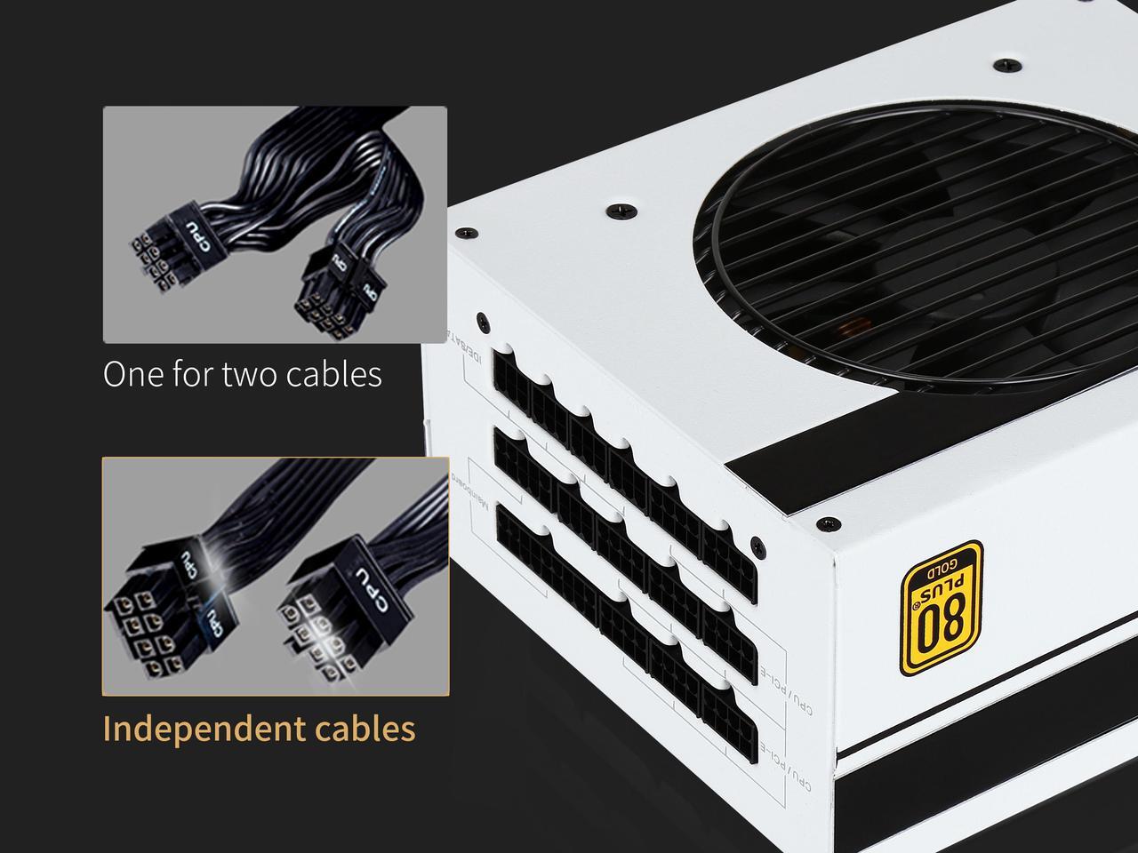 Alt view image 7 of 7 - SAMA 750W PC Power Supply Full Voltage 80 Plus Gold ECO Mode 12V PSU PFC FDB Silent Fan Mode Full Modular ATX Power Supply for ALL Graphics Cards White