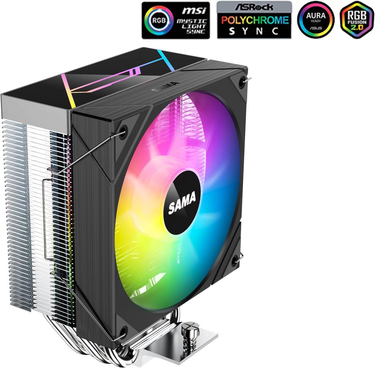 SAMA L4P120BK PWM Addressable RGB CPU Air Cooler Fan 120mm Black Aluminum PC CPU Cooler For Intel LGA 115X 1700 1200/ Core i3 i5 i7 i9/ AMD AM3 AM4 AM5