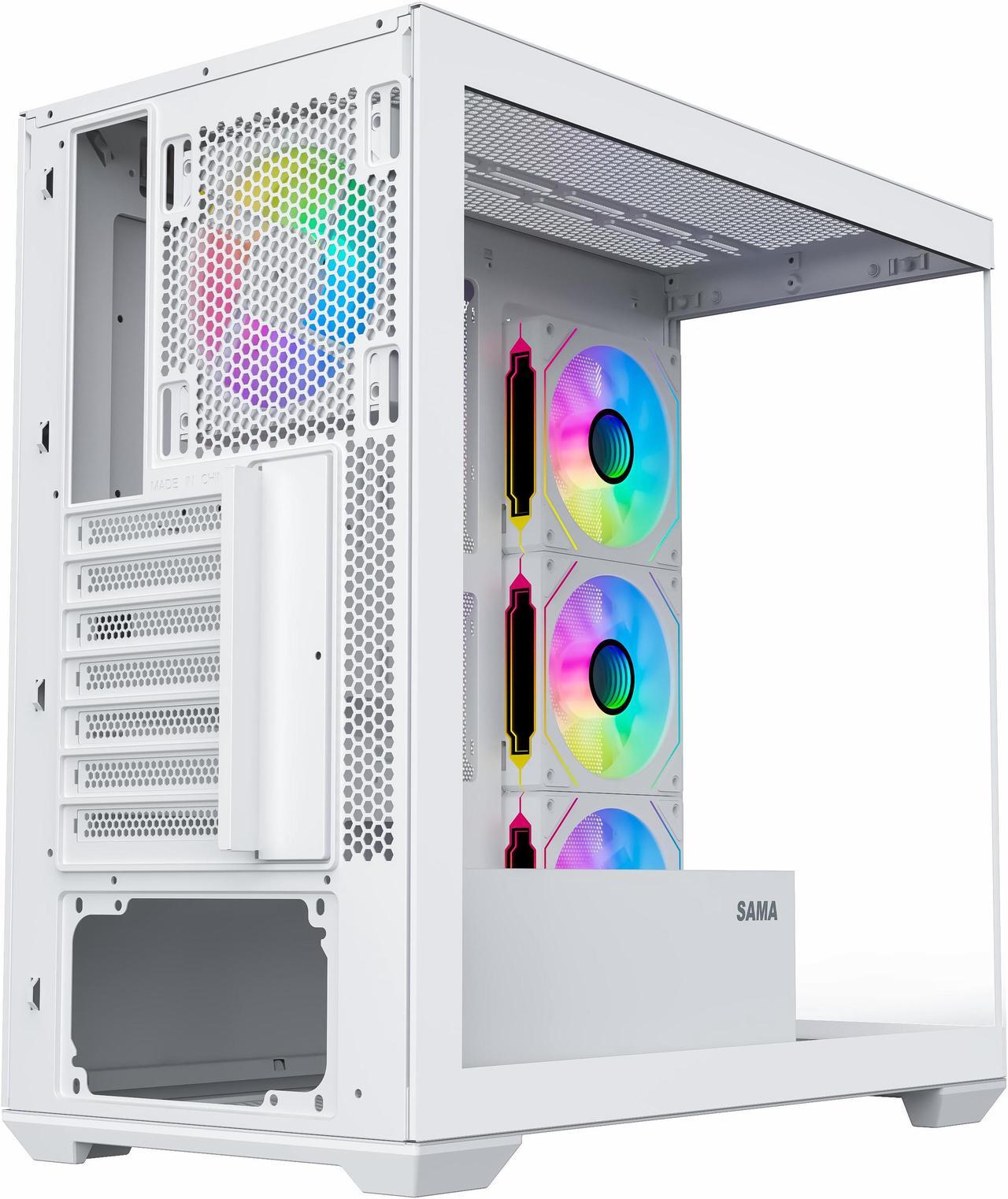 Alt view image 5 of 7 - SAMA SV01 Mid Tower ATX Gaming PC Computer Case White, 4 Addressable RGB Fans Pre-Installed, Tempered Glass Side Panel, Back Plug Motherboard Design