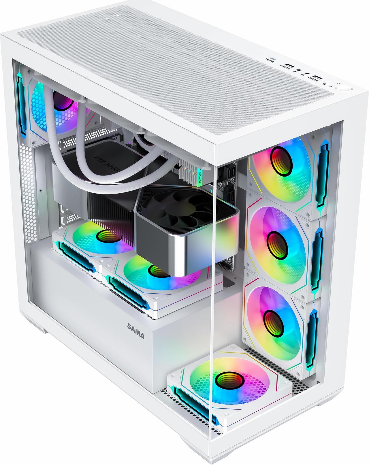 Alt view image 2 of 7 - SAMA SV01 Mid Tower ATX Gaming PC Computer Case White, 4 Addressable RGB Fans Pre-Installed, Tempered Glass Side Panel, Back Plug Motherboard Design