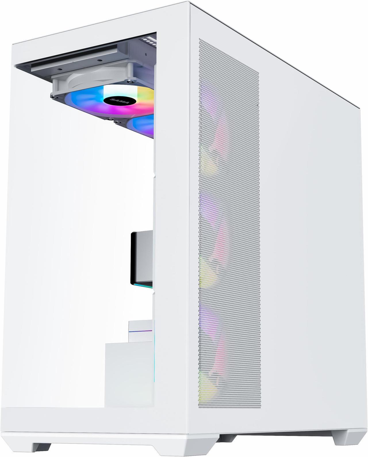 Alt view image 6 of 7 - SAMA SV01 Mid Tower ATX Gaming PC Computer Case White, 4 Addressable RGB Fans Pre-Installed, Tempered Glass Side Panel, Back Plug Motherboard Design