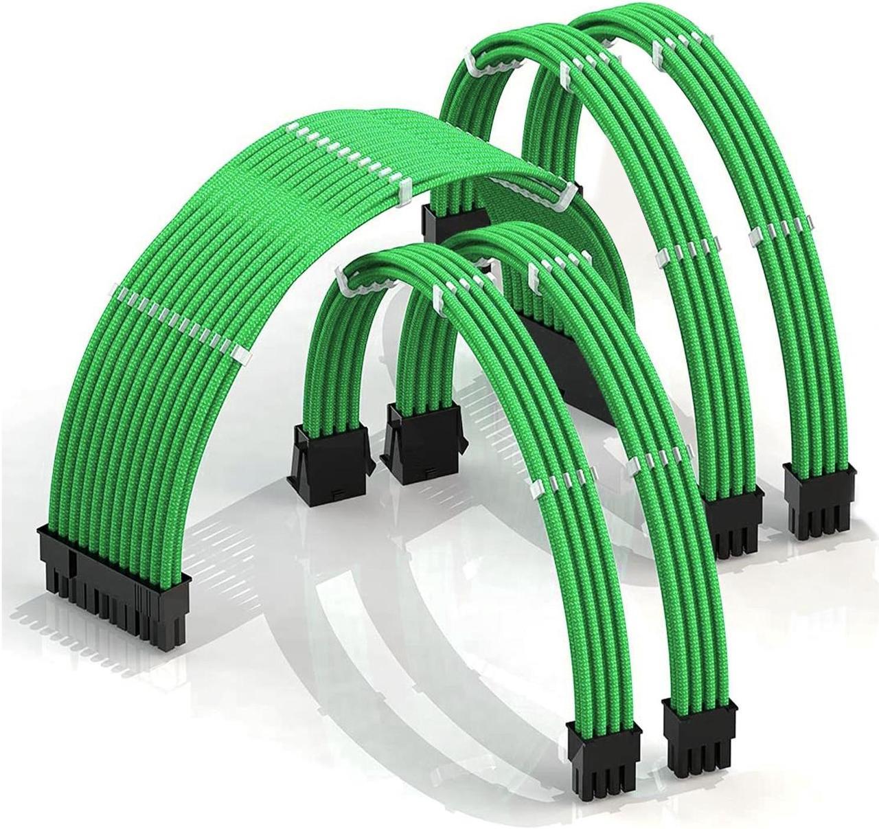 SAMA 5Pcs Extension Cable set Male To Female 24PIN Motherboard 4+4Pinx2 CPU EPS 6+2Pinx2 GPU PCI-E Cable 300mm Extension Kit green