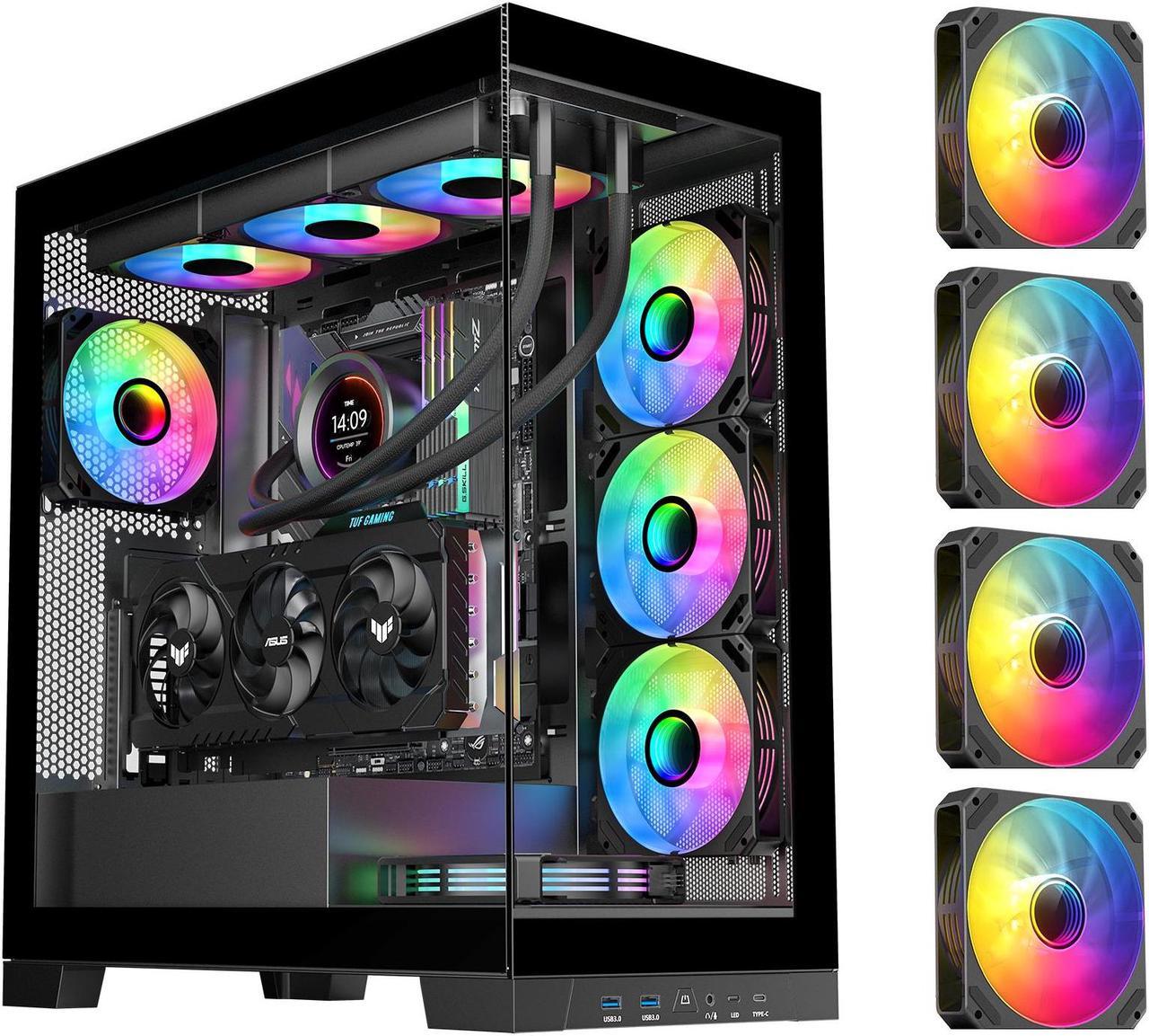 SAMA 4503 Dual USB3.0 and Type C Tempered Glass ATX Mid Tower Gaming PC Computer Case, w/ 4 x 120mm ARGB Fans (3 x MB Side, 1 x Rear) Pre-Installed, Back Plug Motherboard Design