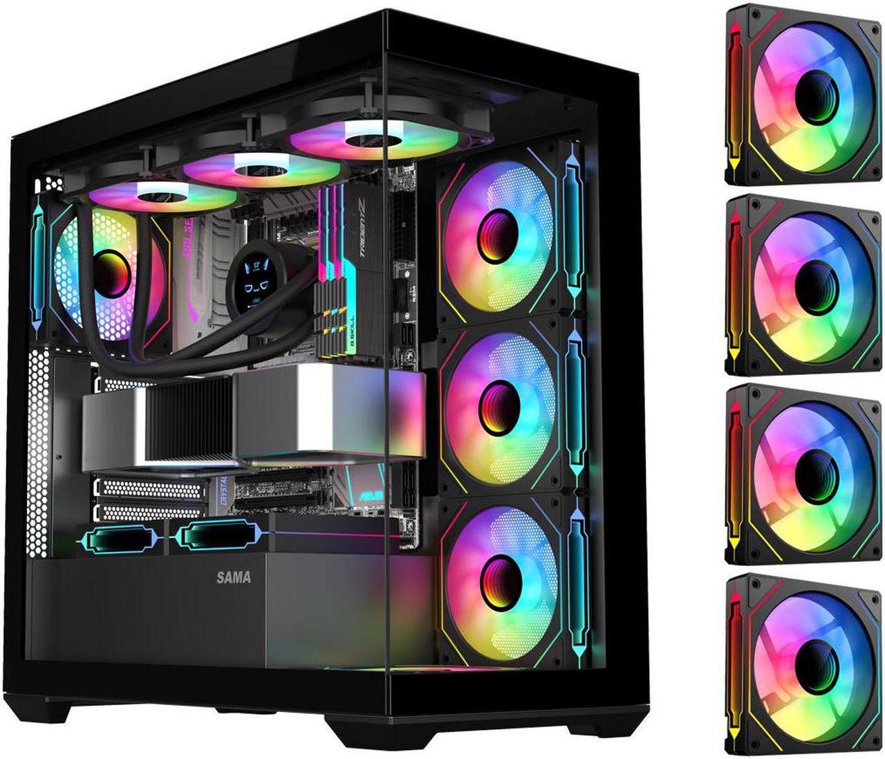 SAMA SV01 Mid Tower ATX Gaming PC Computer Case Black, 4 Addressable RGB Fans Pre-Installed, Tempered Glass Side Panel, Back Plug Motherboard Design