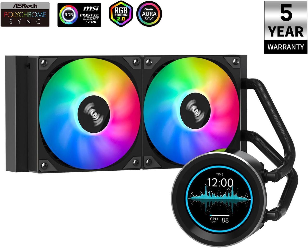 SAMA SM240 PRO AIO 240mm Liquid Cooler 2.8 inch Screen LCD Display CPU Cooler , Gaming Computer PC Cooler with 2 ARGB PWM Silent Fans