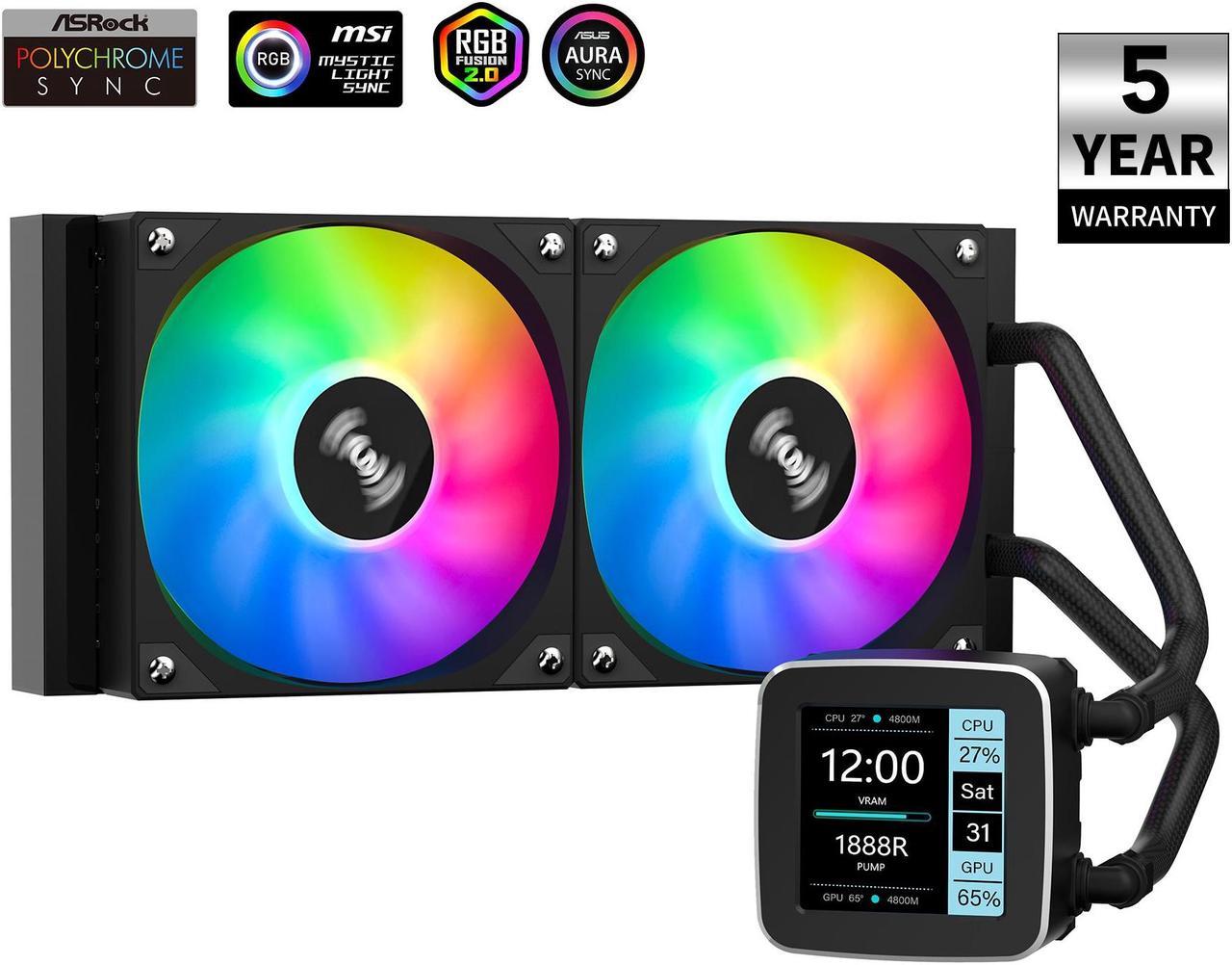 SAMA LD240 PRO AIO 240mm Liquid Cooler 2.8 inch Screen LCD Display CPU Cooler , Gaming Computer PC Cooler with 2 ARGB PWM Silent Fans