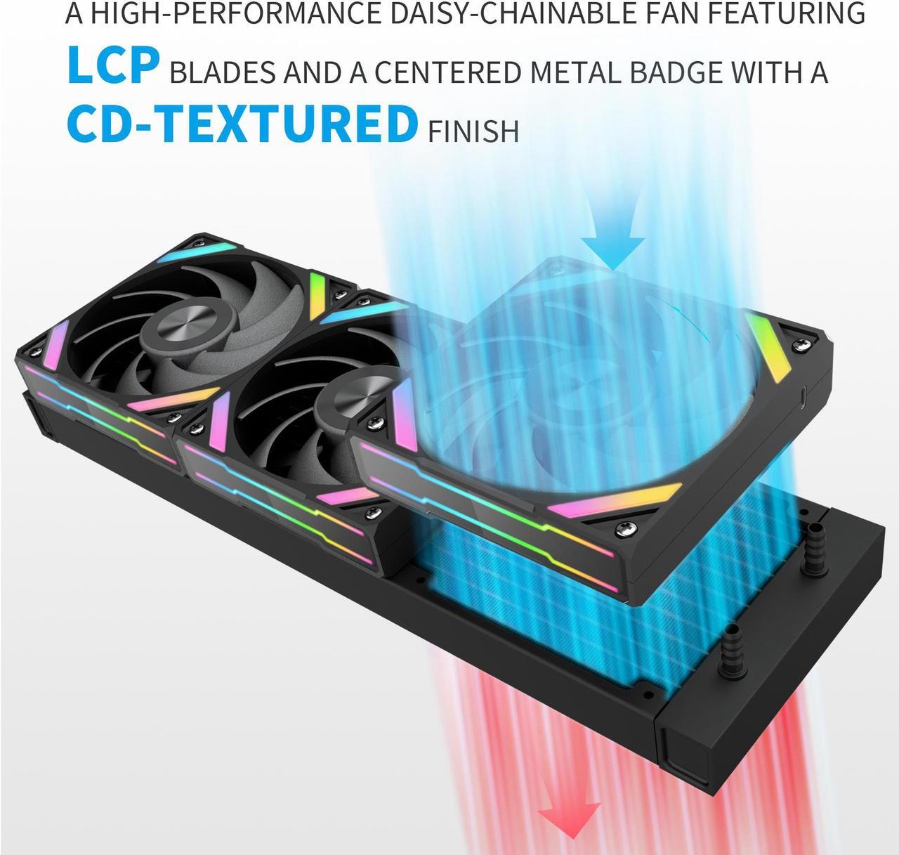 Alt view image 4 of 7 - SAMA Q70 Black CPU Liquid Cooler, 360MM Liquid Water AIO CPU Cooler with 2.8" LCD Display, Magnetic Detachable, XT120 Modular Fans LCP Blade, Bonus Stands, 115X, 2011, 1200, 1700, AM4, AM5 AIO Cooler