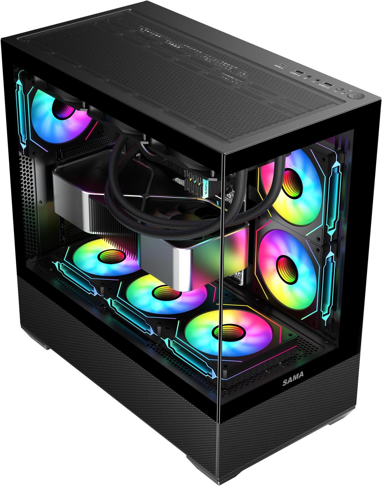 Alt view image 6 of 7 - SAMA SV02 ATX Computer Gaming PC Case Mid Tower White with 3 ARGB Fans Pre-Installed, Tempered Glass Transparent Side Panel,BTF Back Plug Motherboard Design