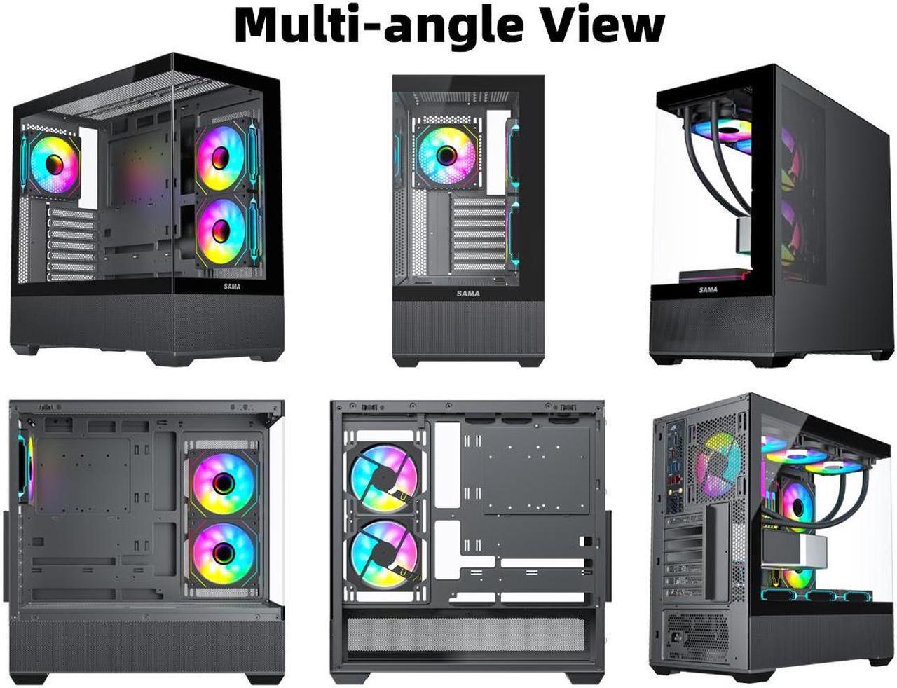 Alt view image 2 of 7 - SAMA SV02 ATX Computer Gaming PC Case Mid Tower White with 3 ARGB Fans Pre-Installed, Tempered Glass Transparent Side Panel,BTF Back Plug Motherboard Design