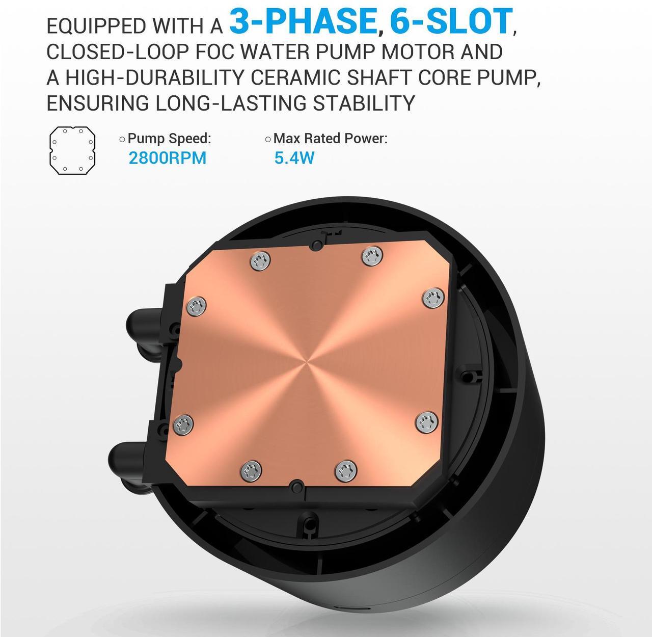 Alt view image 6 of 7 - SAMA Q70 Black CPU Liquid Cooler, 360MM Liquid Water AIO CPU Cooler with 2.8" LCD Display, Magnetic Detachable, XT120 Modular Fans LCP Blade, Bonus Stands, 115X, 2011, 1200, 1700, AM4, AM5 AIO Cooler