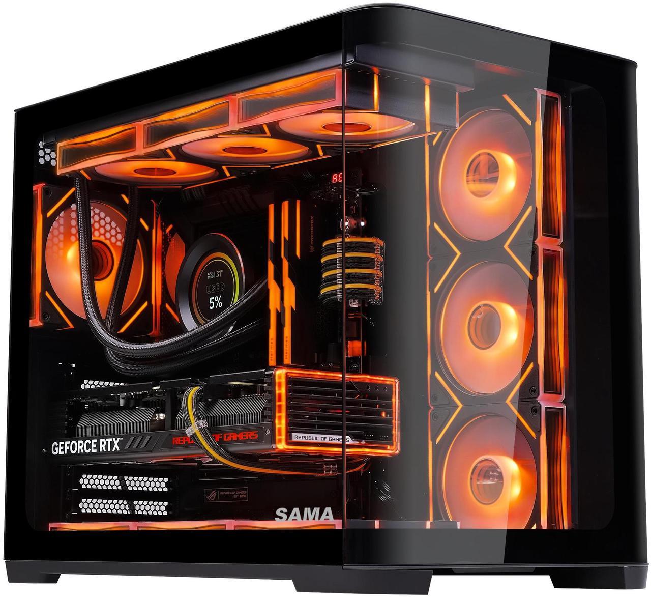 Main image of SAMA 2851 ATX Mid-Tower PC Gaming Case, High-Airflow, Sturdy Curved Tempered Glass Front, 4 ARGB PWM Fan Pre-installed with Fan Hub, Black