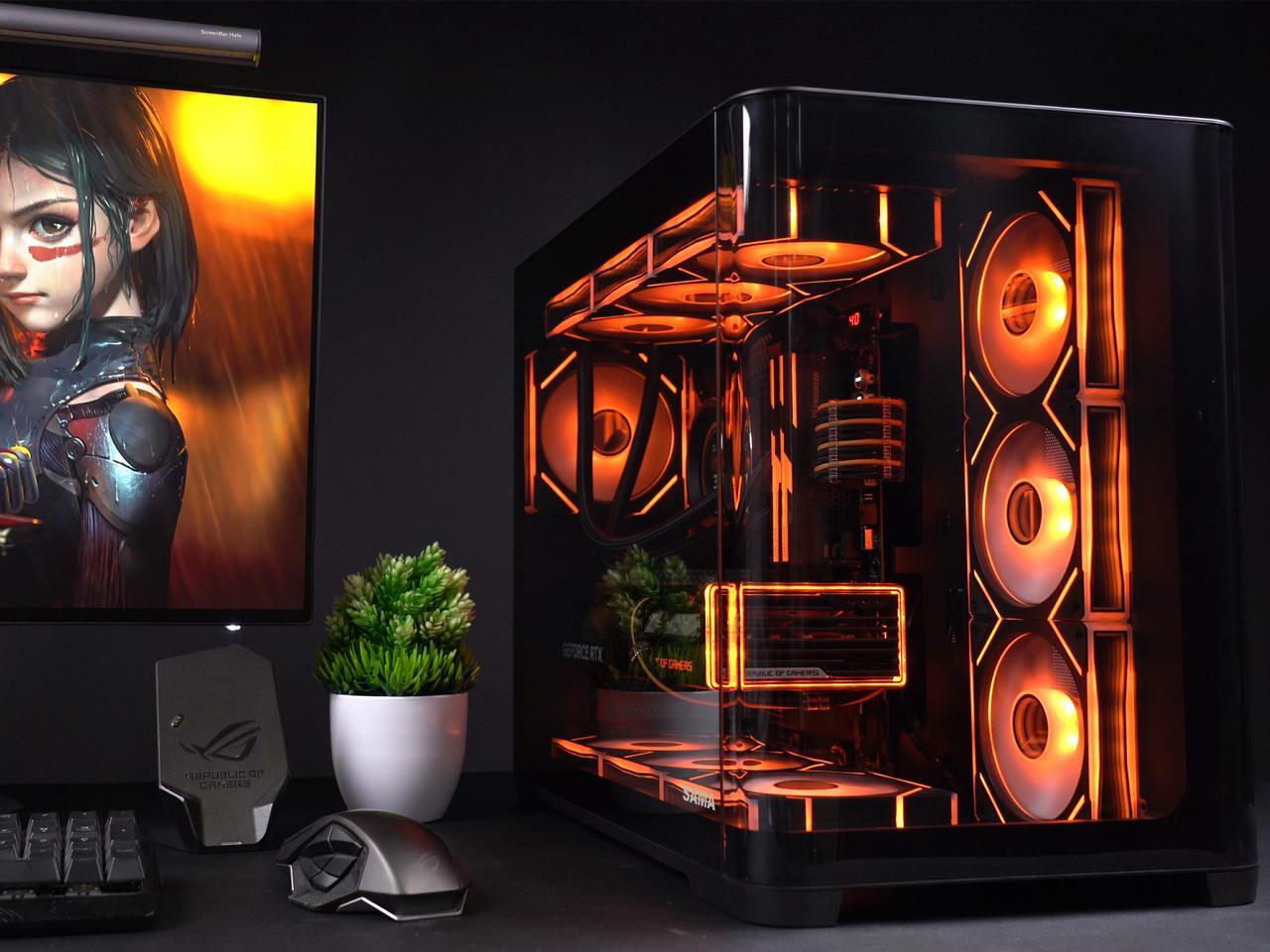 Alt view image 2 of 7 - SAMA 2851 ATX Mid-Tower PC Gaming Case, High-Airflow, Sturdy Curved Tempered Glass Front, 4 ARGB PWM Fan Pre-installed with Fan Hub, Black