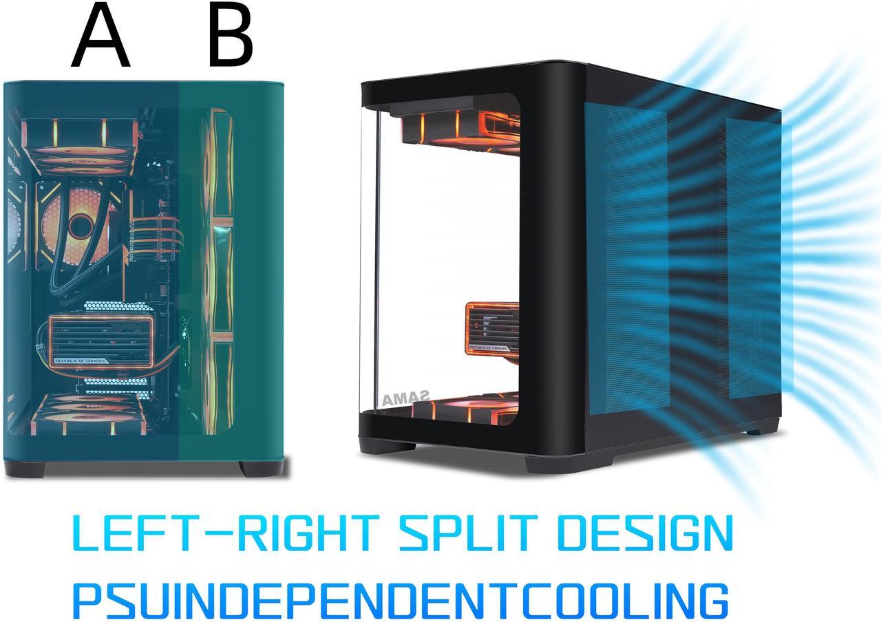 Alt view image 5 of 7 - SAMA 2851 ATX Mid-Tower PC Gaming Case, High-Airflow, Sturdy Curved Tempered Glass Front, 4 ARGB PWM Fan Pre-installed with Fan Hub, Black