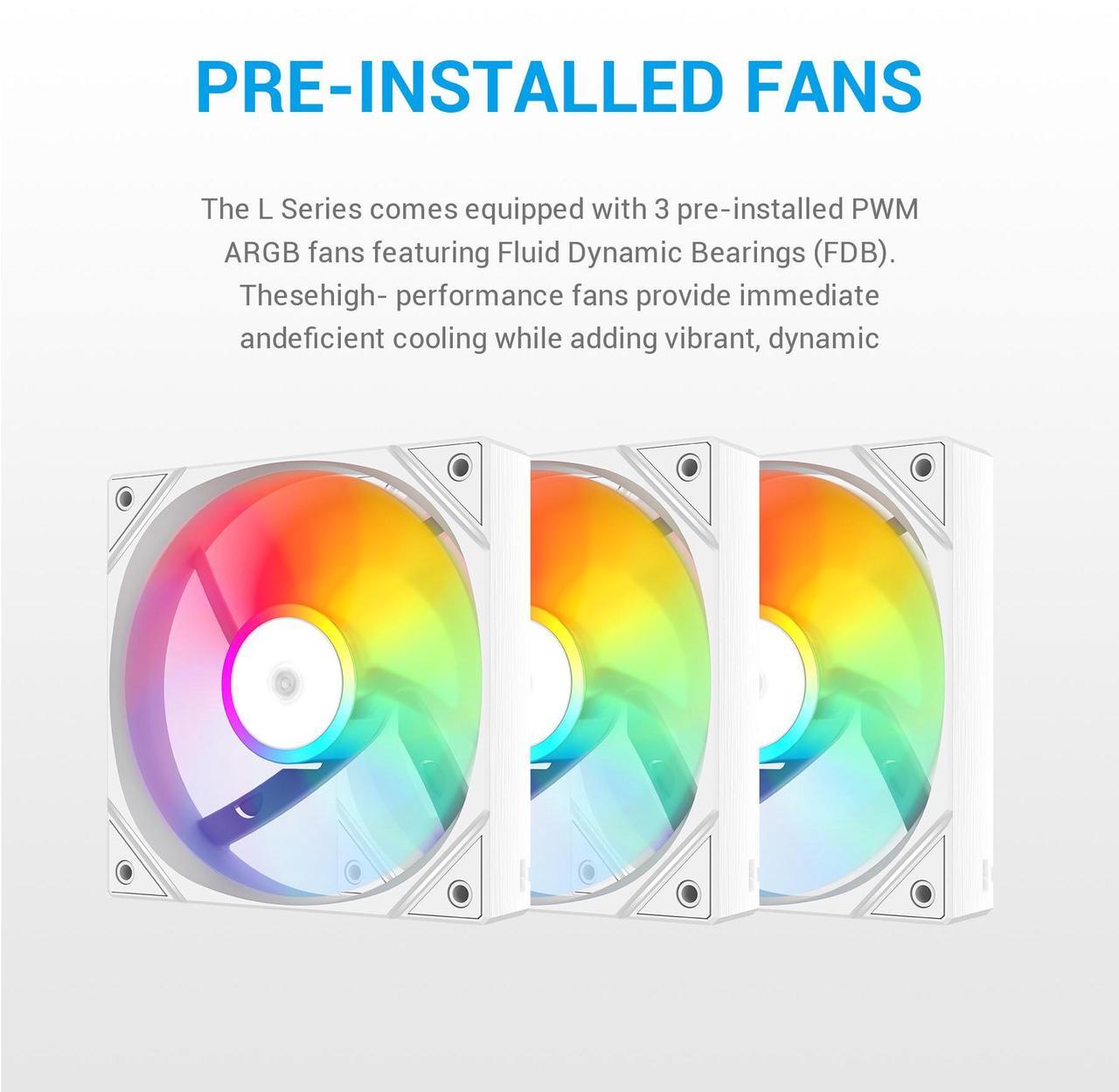 Alt view image 2 of 7 - SAMA L60 CPU Liquid Cooler,  AIO Cooler 360mm 4pin PWM Quiet Fans - FDB Bearings ARGB Water Cooling, White CPU Cooler Compatible LGA 1366/115X/2011/1200/1700 and AM4 AM5