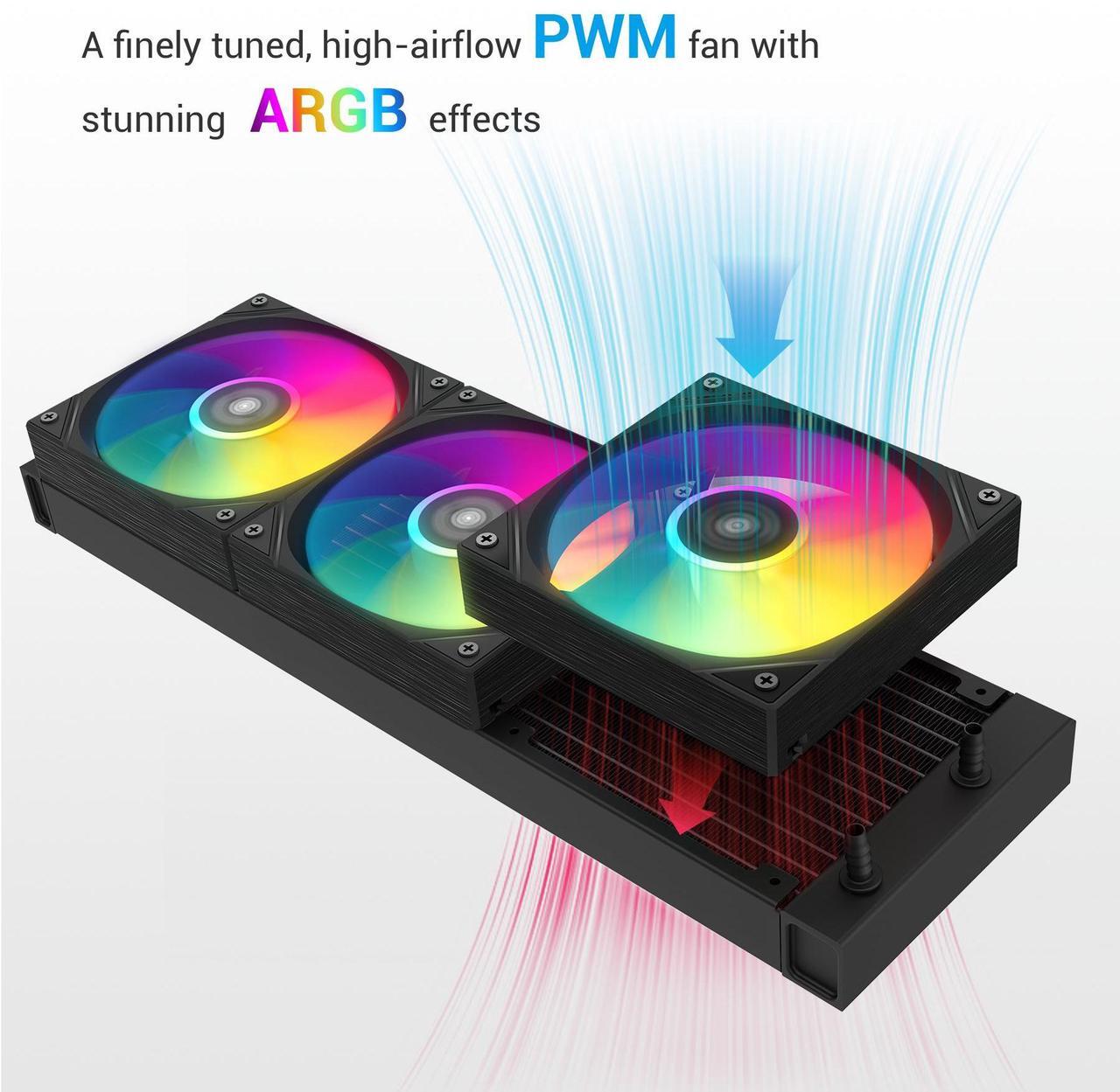 Alt view image 4 of 7 - SAMA L60 Black CPU Liquid Cooler, 240mm AIO Cooler 4pin PWM Quiet Fans - FDB Bearings ARGB Water Cooling, CPU Cooler Compatible LGA 1366/115X/2011/1200/1700 and AM4 AM5SAMA L60 Black CPU Liquid Cooler