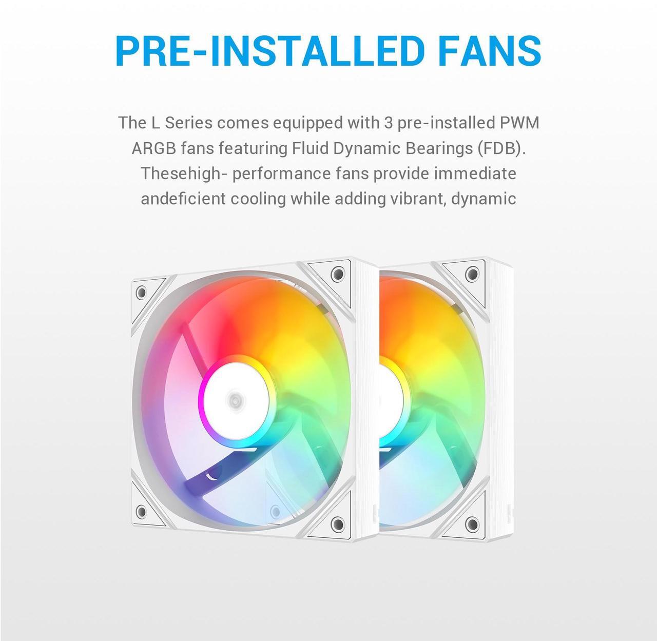 Alt view image 2 of 7 - SAMA L40 CPU Liquid Cooler, 240mm AIO Cooler 4pin PWM Quiet Fans - FDB Bearings ARGB Water Cooling, White CPU Cooler Compatible LGA 1366/115X/2011/1200/1700 and AM4 AM5